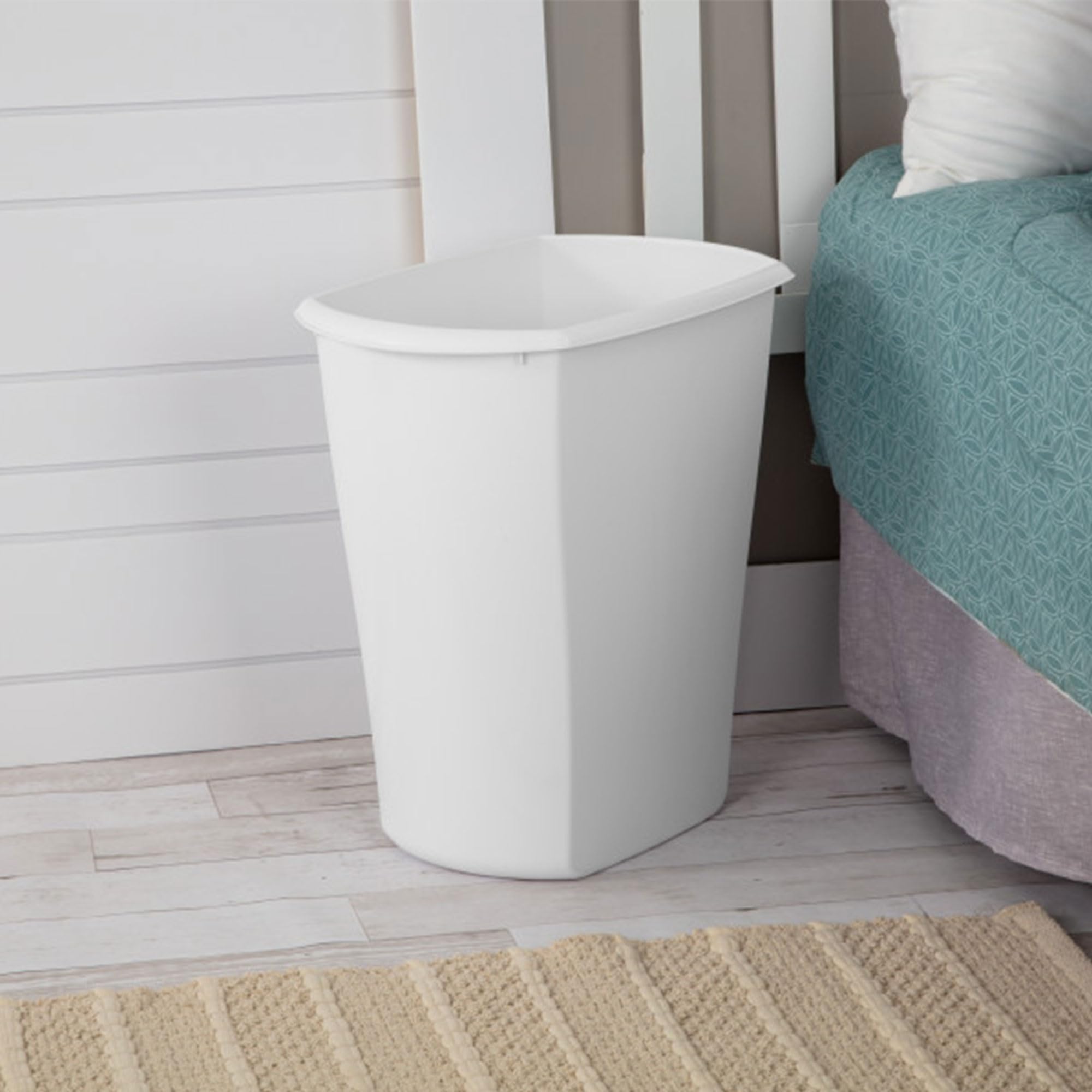 Sterilite 5.5 Gallon Rectangular Wastebasket, Open-Top, Medium Sized Trash Can For The Bathroom, Bedroom, Or Office, White, 6-Pa