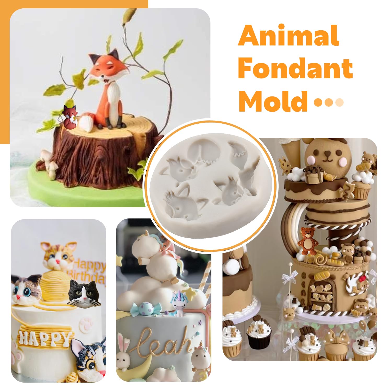 Sijiangmold Cat Head Fondant Molds Bear Fox Unicorn Silicone Mold For Cupcake Topper Cake Decorating Chocolate Gum Paste Polymer