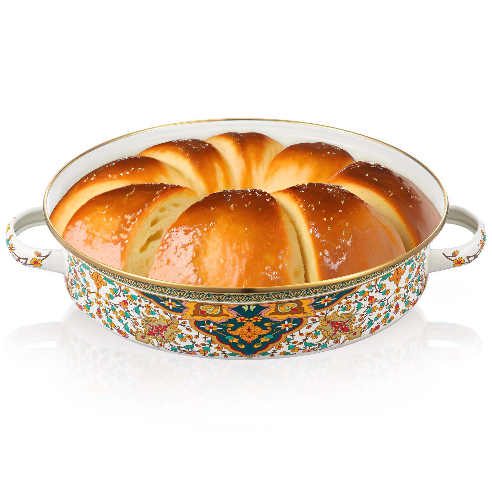 11 Inch Enamel Pie Pan, Vintage Floral Fall Baking Dish, Retro Style