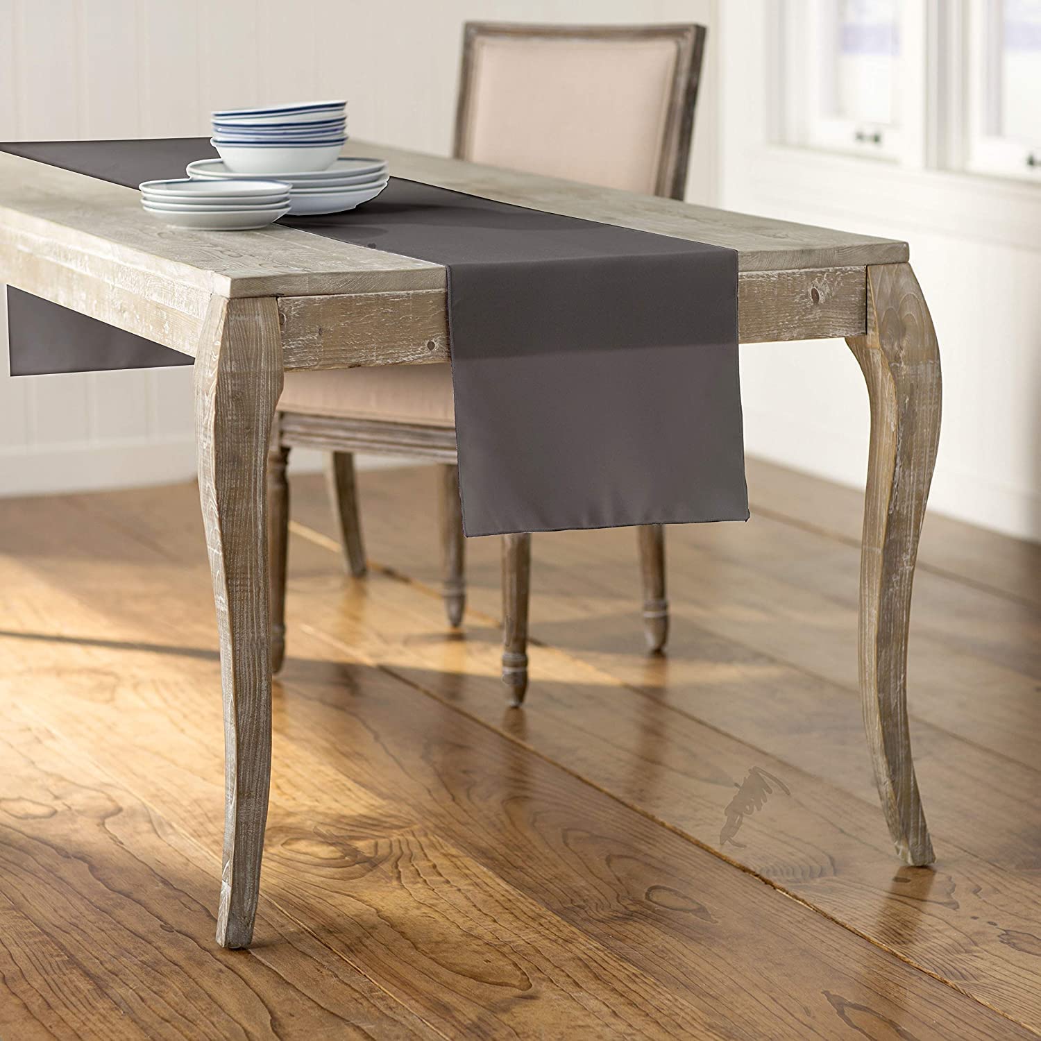 LA Linen Polyester Poplin Table Runner 14  by 108-Inch  Charcoal