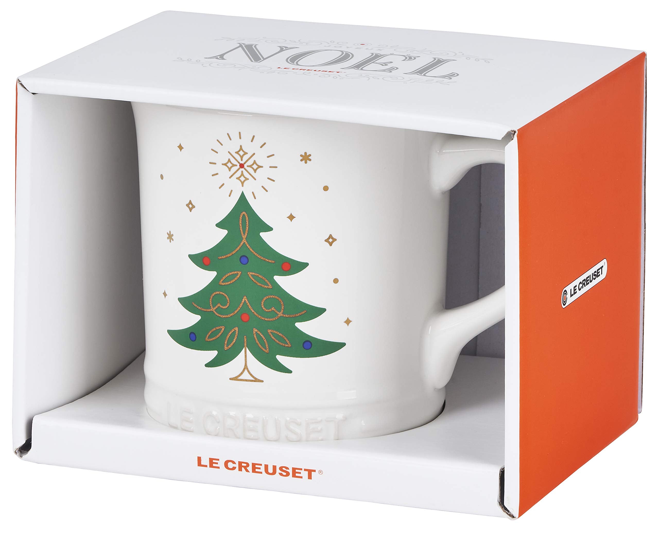 Le Creuset Stoneware Noel Collection: Tree Mug, 14 Oz., White W/Applique