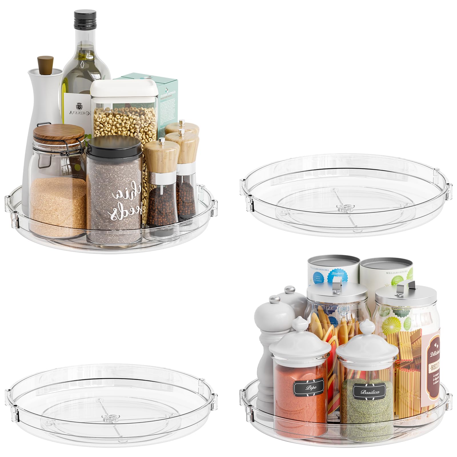 4 Pack Rotating Small Lazy Susan Turntable Organizer for Cabinet,9.5 Inch Clear Acrylic Spice Rack,Turn Table Organizers for Ref