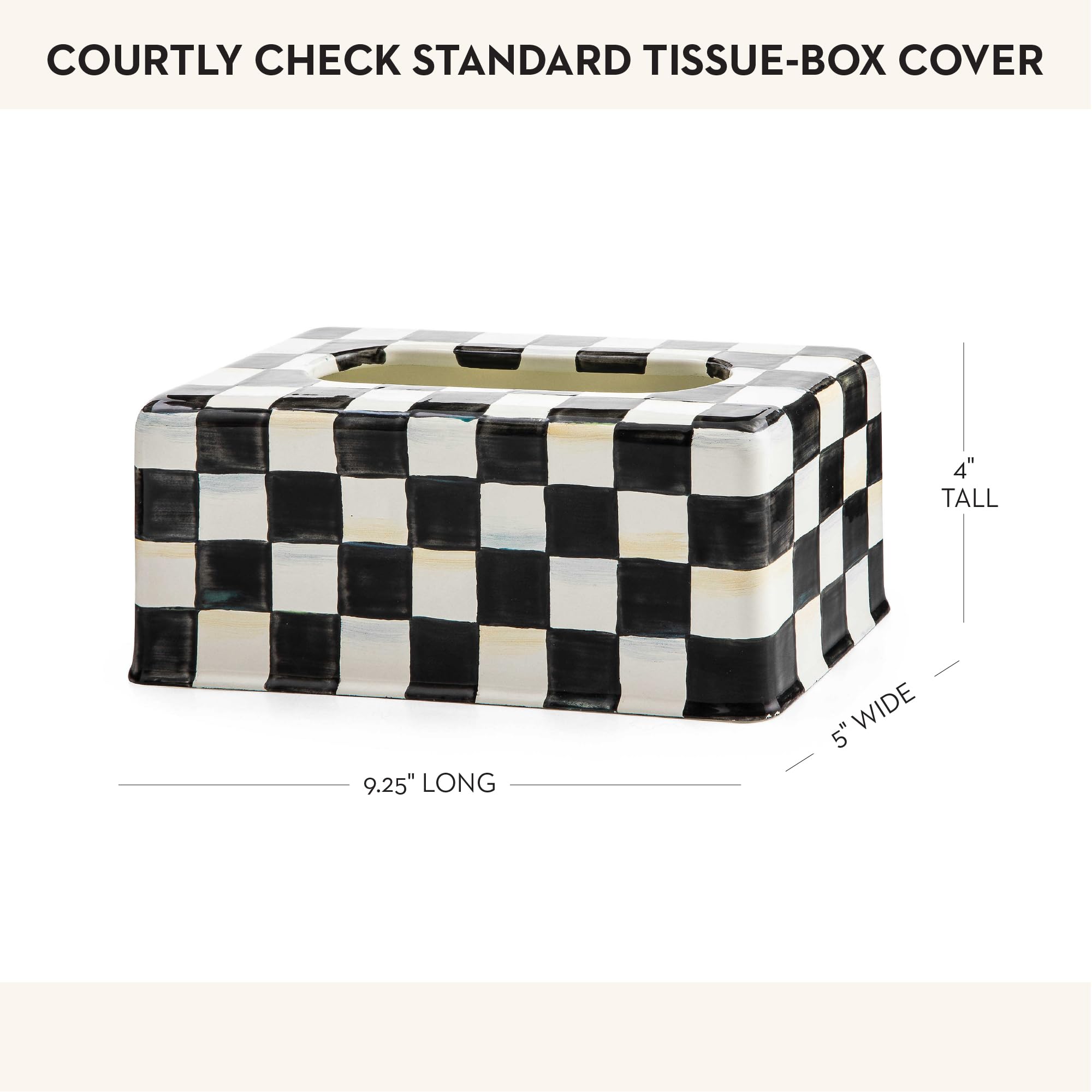 Mackenzie-Childs Tissue-Box Cover, Tissue Holder For Home Decor, Black-And-White Courtly Check, Rectangle