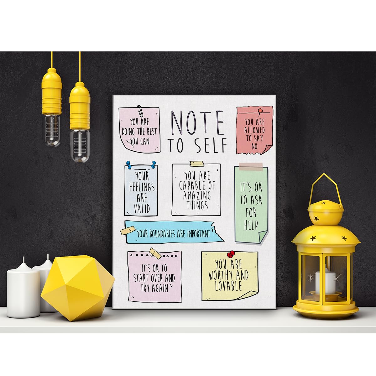 Mental Health Poster Canvas Wall Art For Therapy Office Decor - Positive Affirmations Note To Self Canvas Print Wall Art Paintin