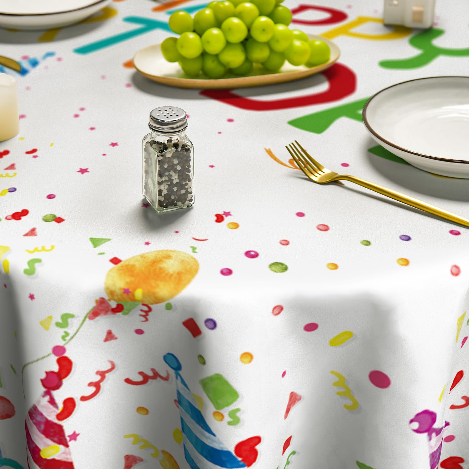 Horaldaily Birthday Round Tablecloth 70  70 Inch Round, Happy Birthday Balloon Washable Table Cover For Party Picnic Dinner Deco