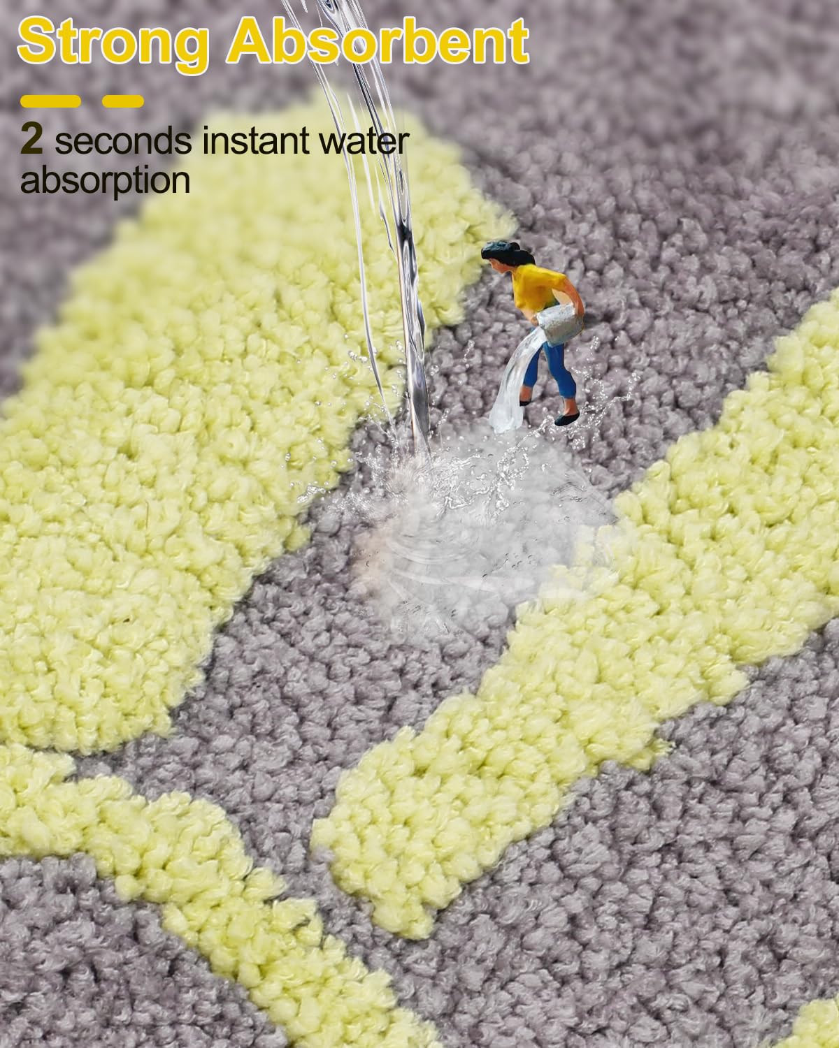 Bathroom Rugs Mat Rectangle 32''  20'' - Cute Sun Smile Fun Grey Green Yellow Boho Bath Mats Non Slip, Soft Absorbent Microfiber