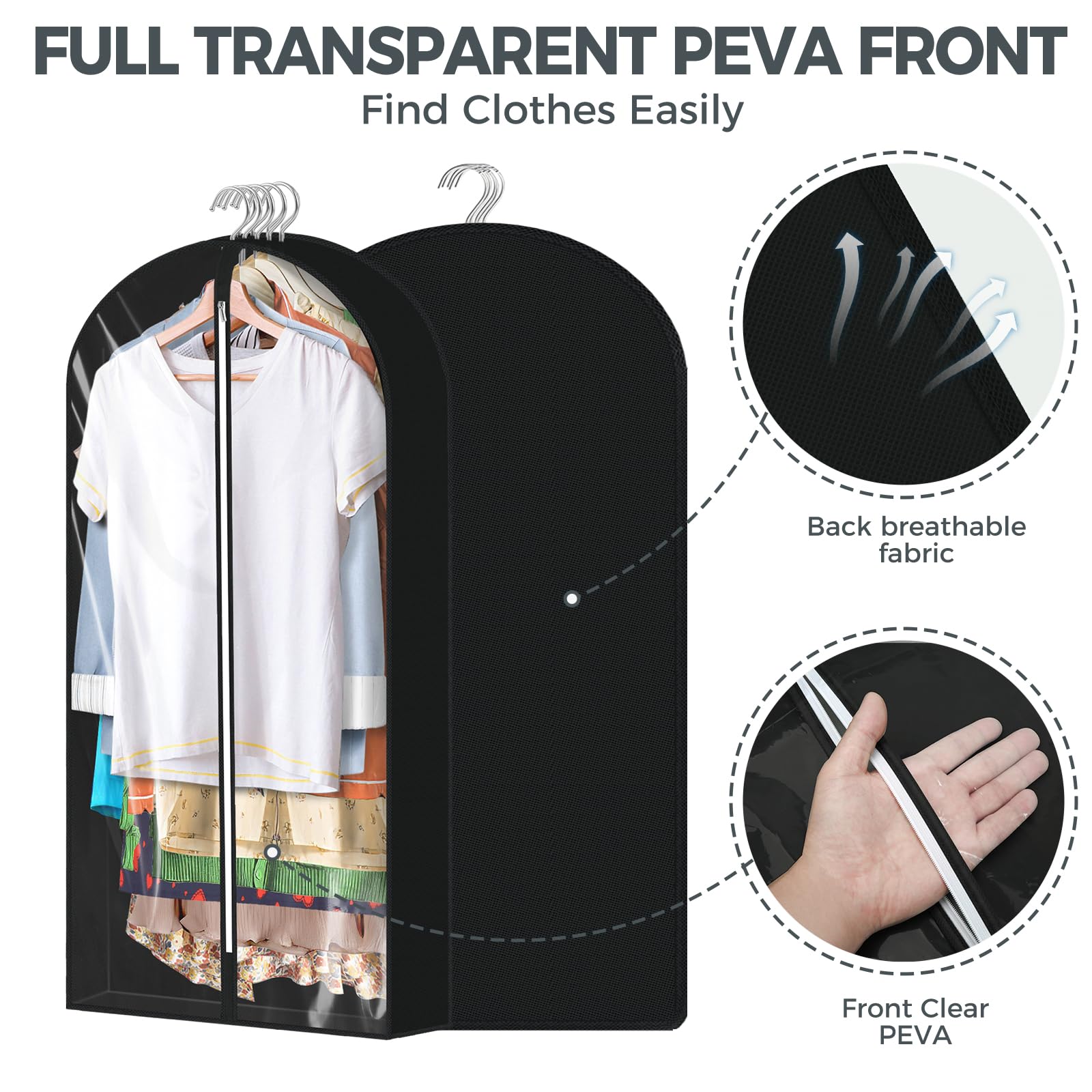 4 Pack 60'' Clear Garment Bags For Hanging Clothes, Suit Bags For Closet Storage, Clothing Storage, Garment Bags For Travel Cove