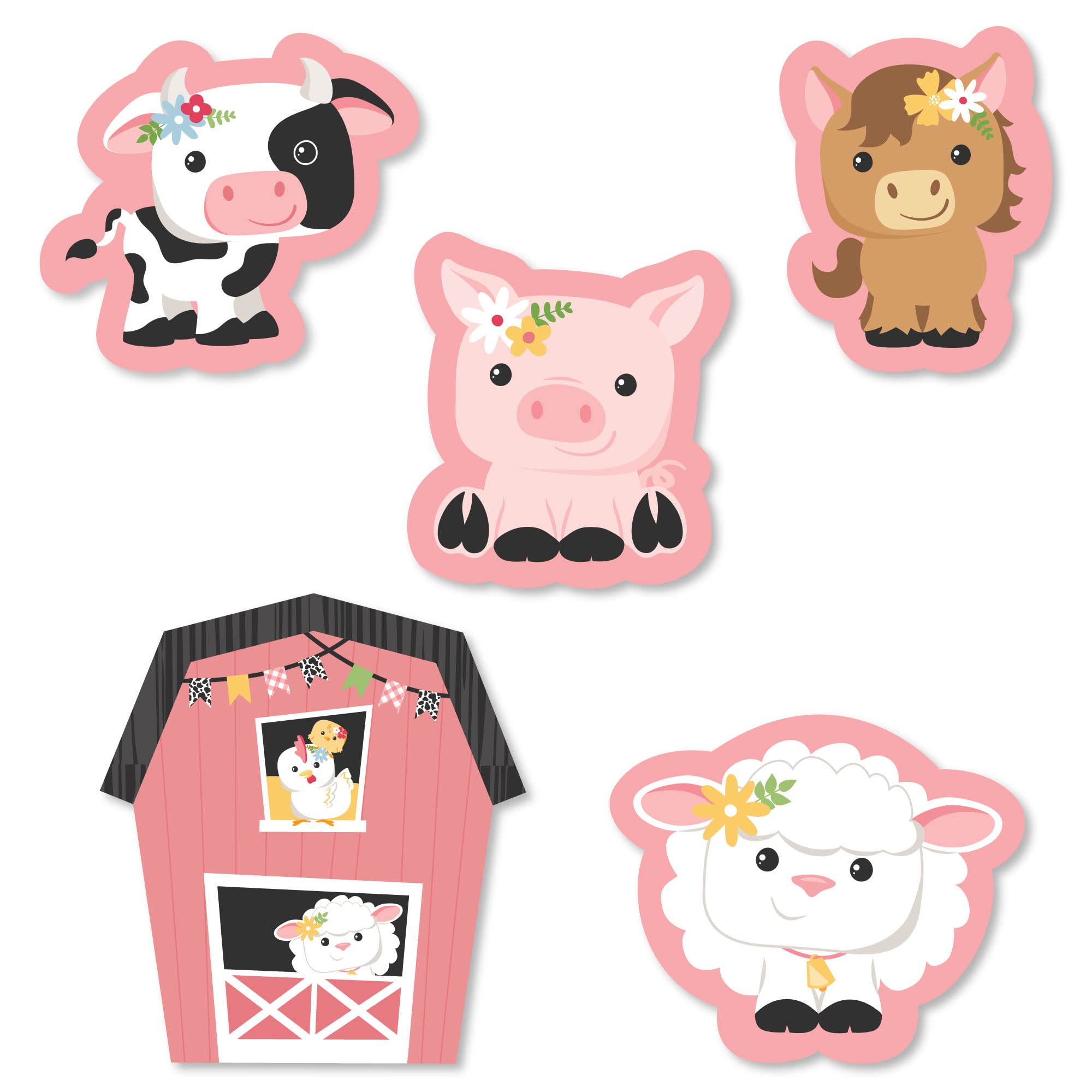 Big Dot Of Happiness Girl Farm Animals - Diy Shaped Pink Barnyard Baby Shower Or Birthday Party Cut-Outs - 24 Count