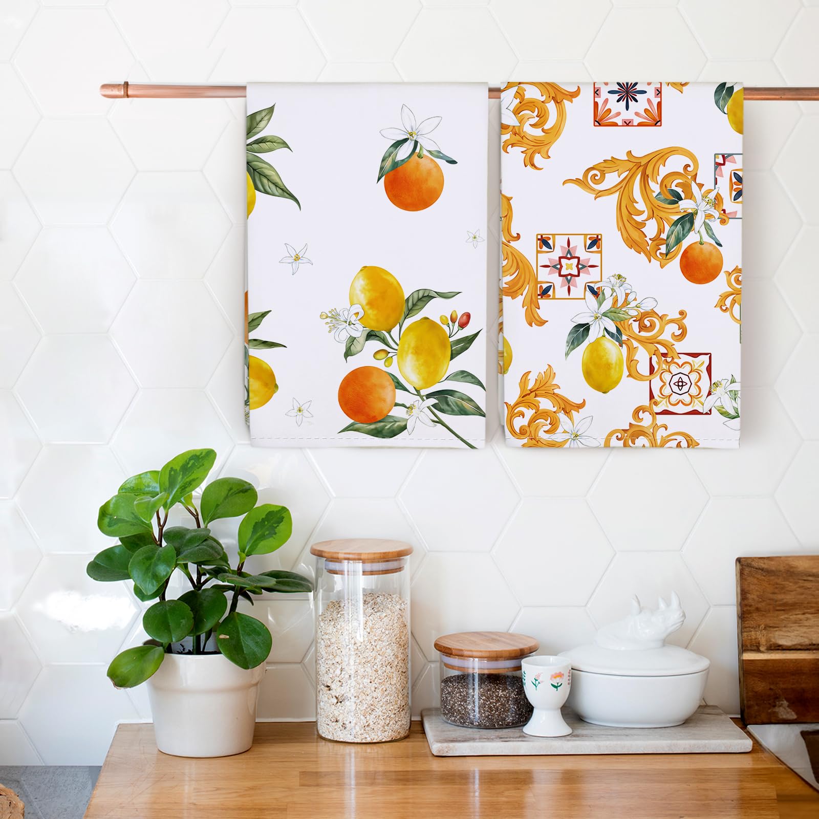 Arquiel Spring Summer Lemon Tea Towels, Cotton Kitchen Towel 18.9    27.5 Inch, Quick Drying Dish Cloth For Party Anniversary Ho