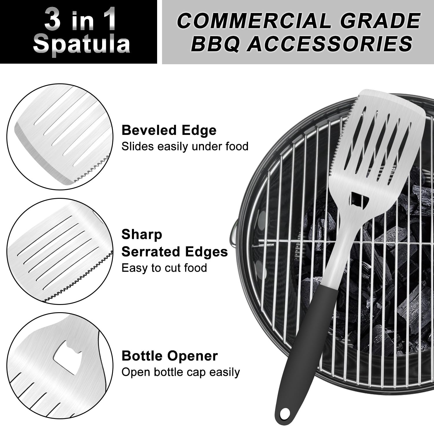 Potwiy Grill Tools Bbq Accessories Set Of 2, 15.8'' Heavy Duty Stainless Steel Grill Utensils With Grill Spatula And Fork, Full