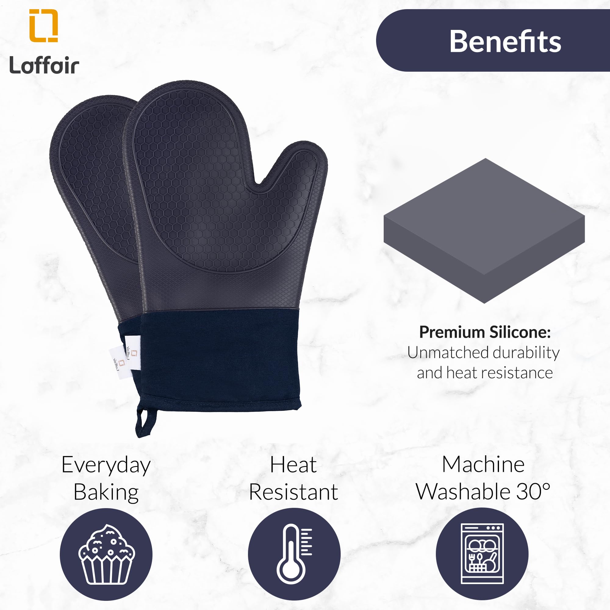 Silicone Oven Gloves Heat Resistant By Laffair - Blue Oven Gloves Silicone Oven Mitts Heat Resistant - Premium Non-Slip Design K