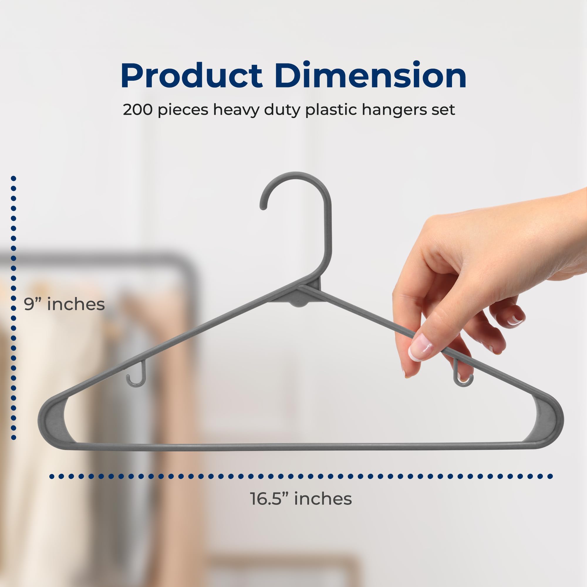 Serenelife 200 Pieces Plastic Hangers - Space Saving, Heavy Duty, Slim, Clothes Hanger Set, Ideal For Laundy/Daily Use, Can Hold