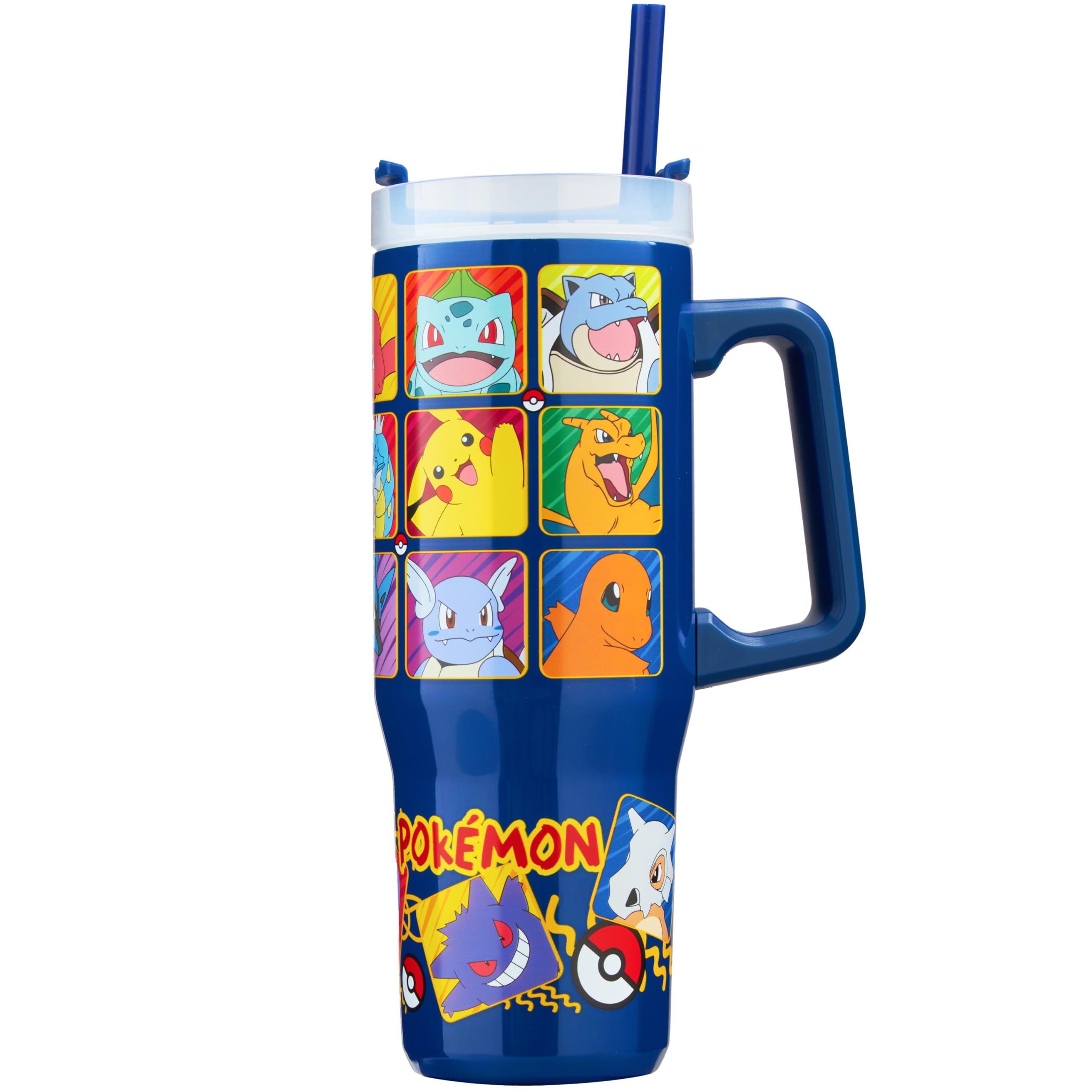 Get Trend Pokemon Tumbler with Handle and Straw 32 oz, Keeps Hot 8 Hrs, Cold 12H & Ice 42H, BPAFree Insulated Stainless Steel W