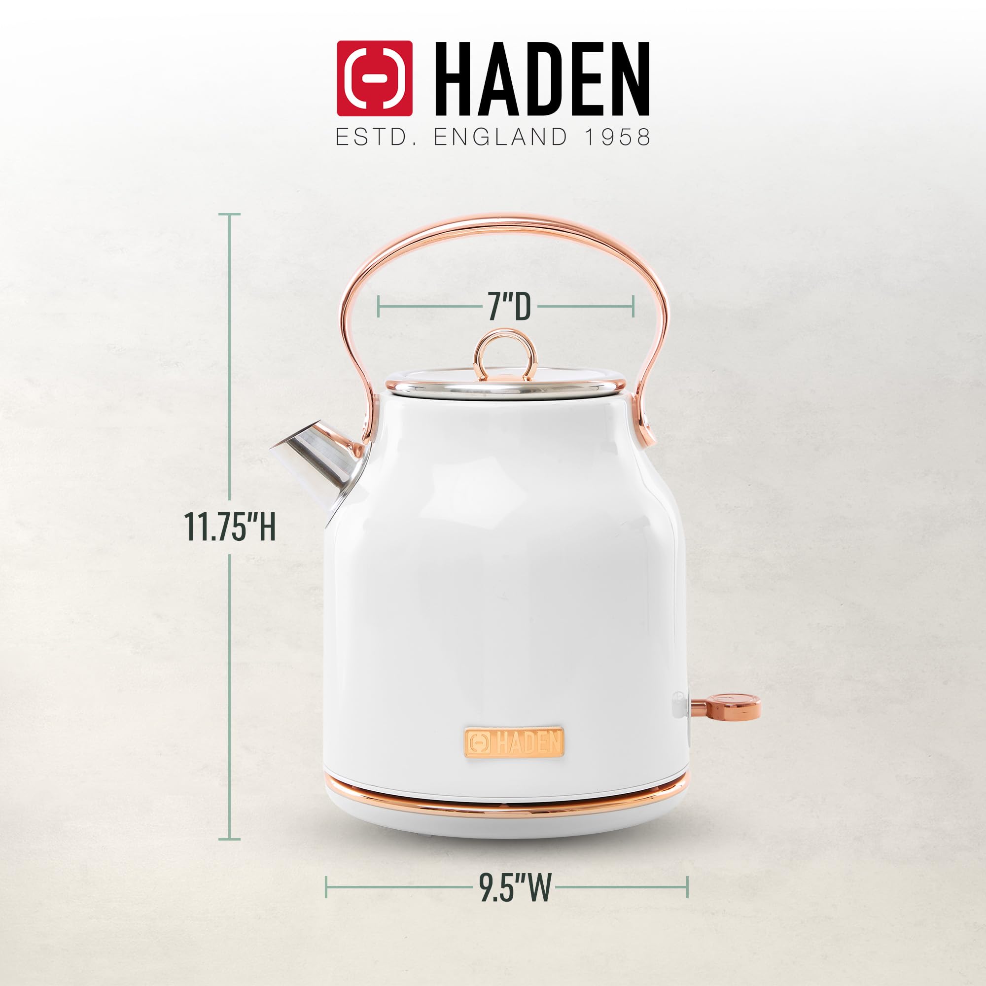Haden 75089 Heritage 17 Liter Stainless Steel Body Countertop Retro Electric Kettle With Auto Shutoff & Dry Boil Protection (Ivo