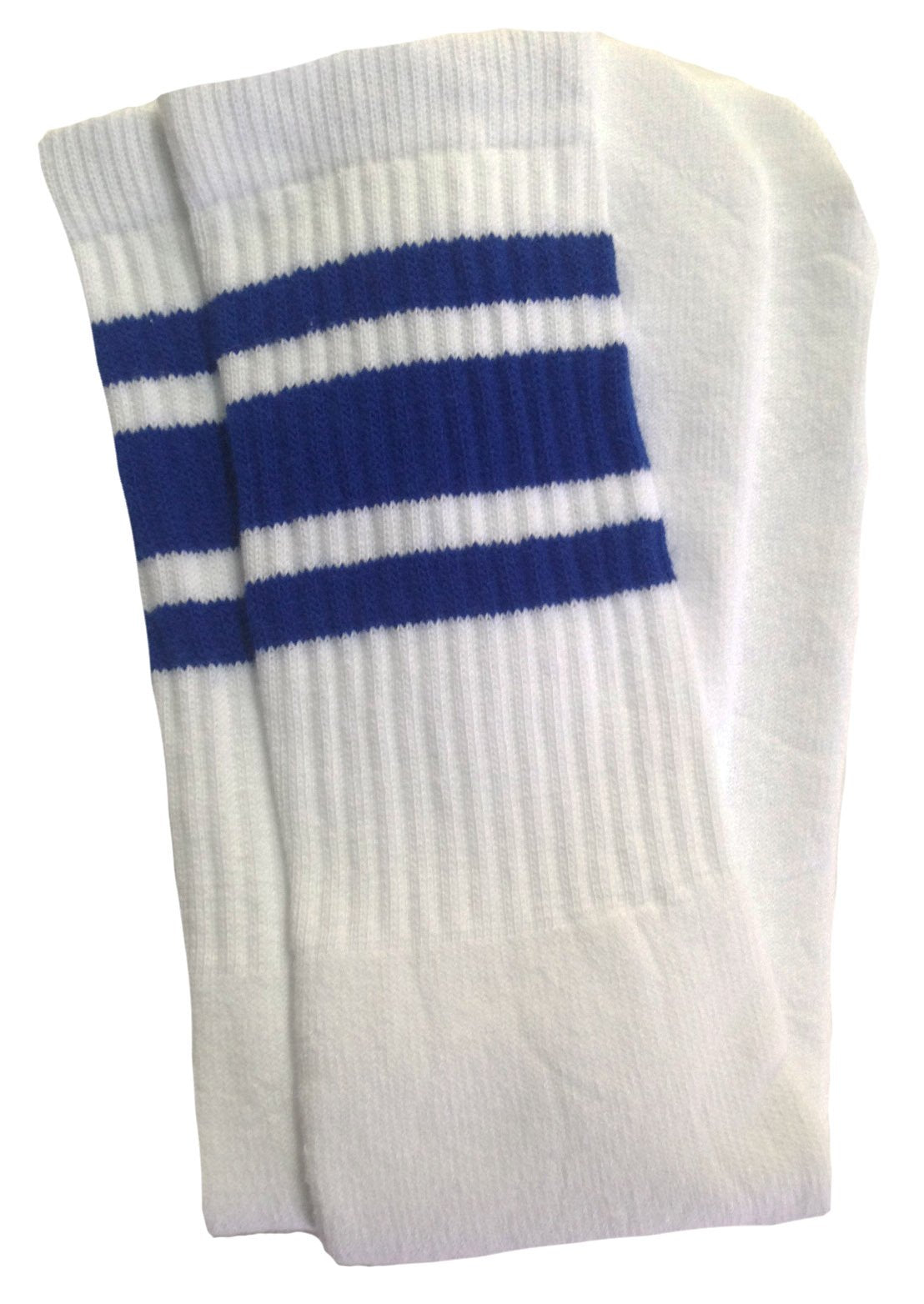 Skatersocks 19'' Mid Calf White Tube Socks With Royal Blue Stripes Style 3