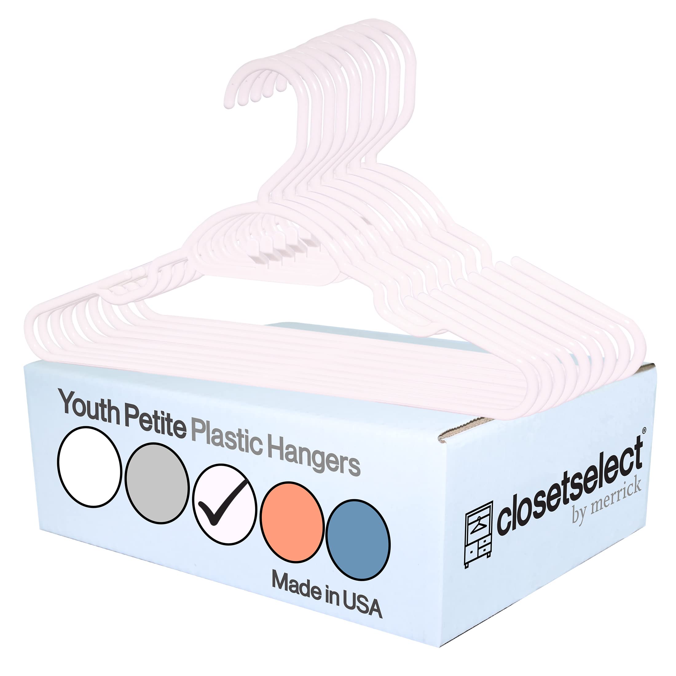 30 Pk Pink Youth Petite Plastic Hangers For Children Clothes Sizes 8 To 14, Petite,Teen, Preteen, Junior, 30 Pack (Pink Rose)