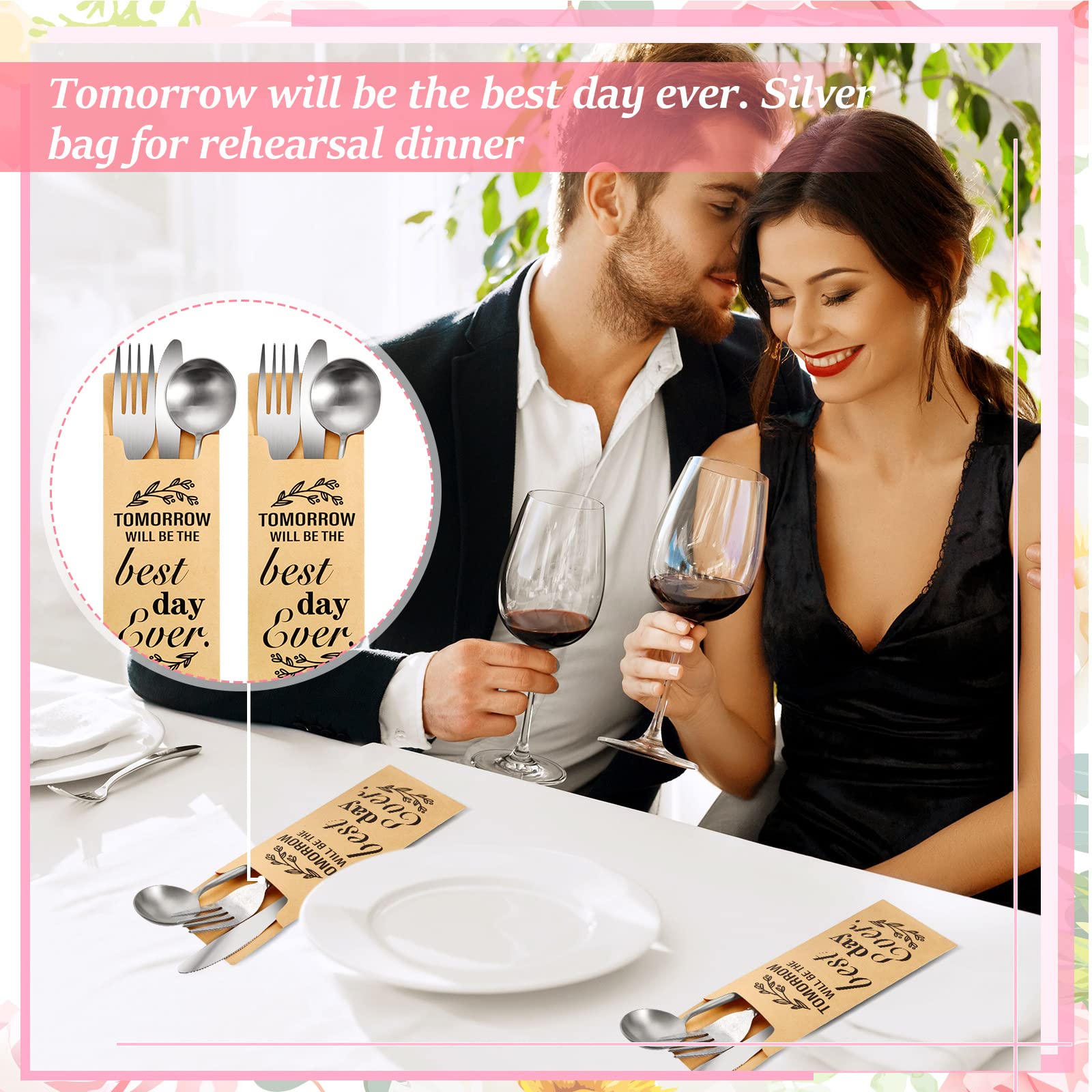 Gueevin 100 Pcs Tomorrow Will Be The Best Day Ever Wedding Paper Silverware Bags Utensil Holder Rustic Cutlery Pouch Bag For Wed