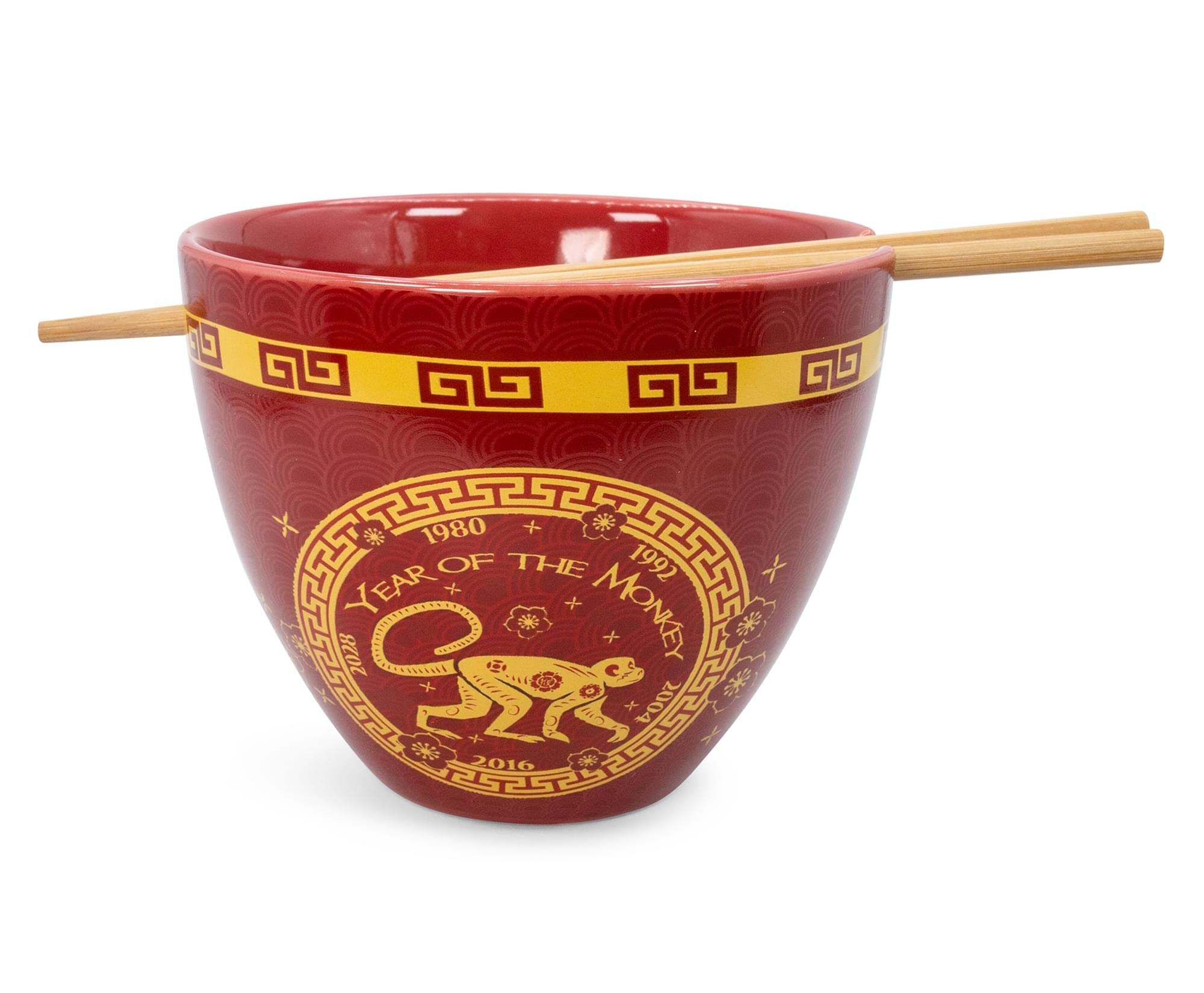 Boom Trendz Year Of The Monkey Chinese Zodiac Ceramic Dinnerware Set | Includes 16-Ounce Ramen Noodle Bowl And Wooden Chopsticks