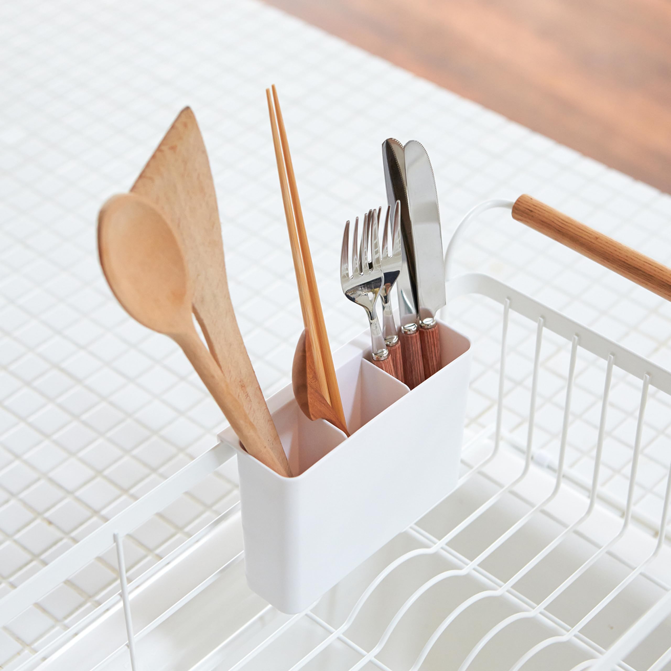 Yamazaki Home 3108 Sink Dish Drainer Rack-Expandable Kitchen Drying Organizer Holder, One Size, White