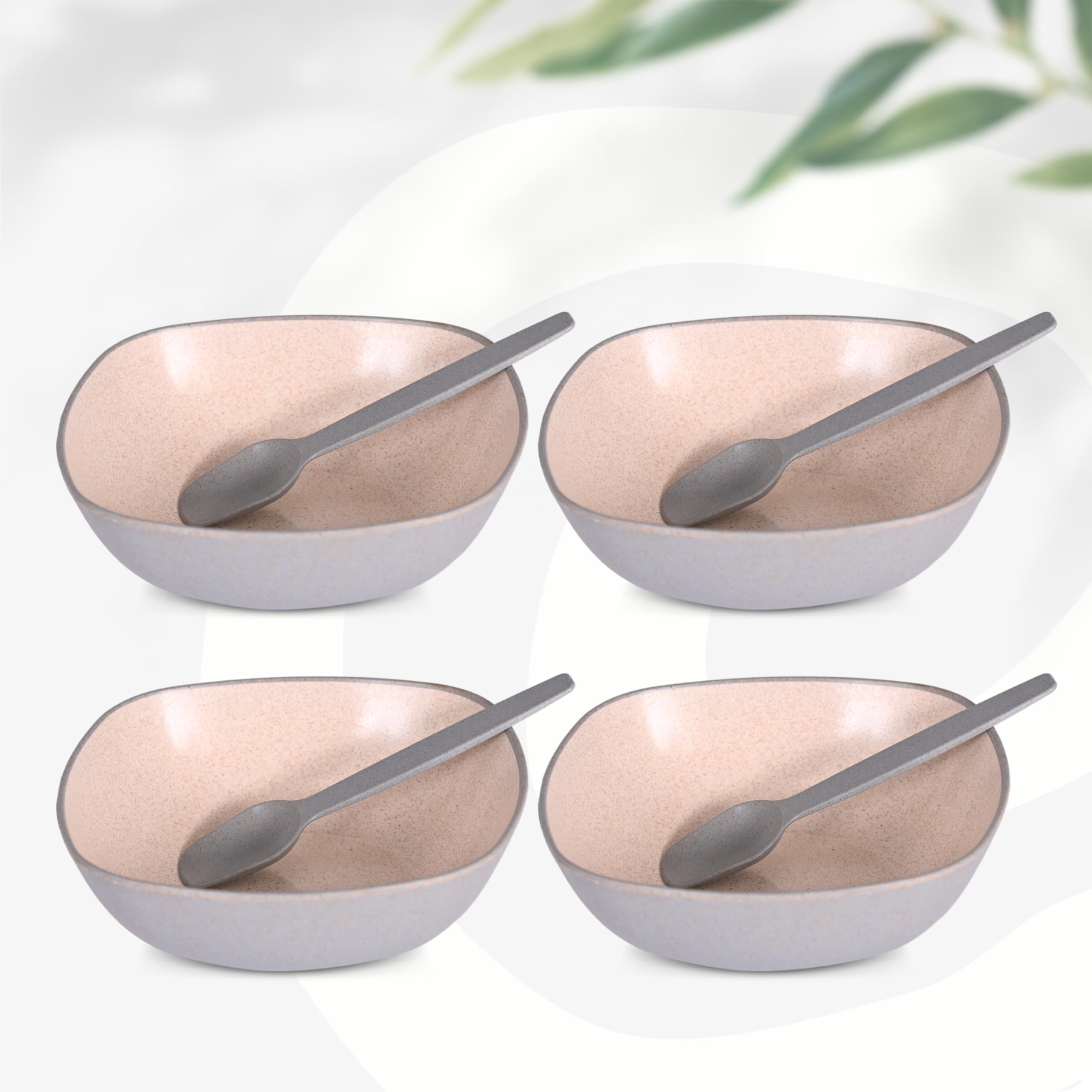 Eha Set Of 4 EarthFriendly Multipurpose Bowls For Kitchen With Spoons | 750 Ml | Made With Rice Husk Biocomposite| Microwave Sa