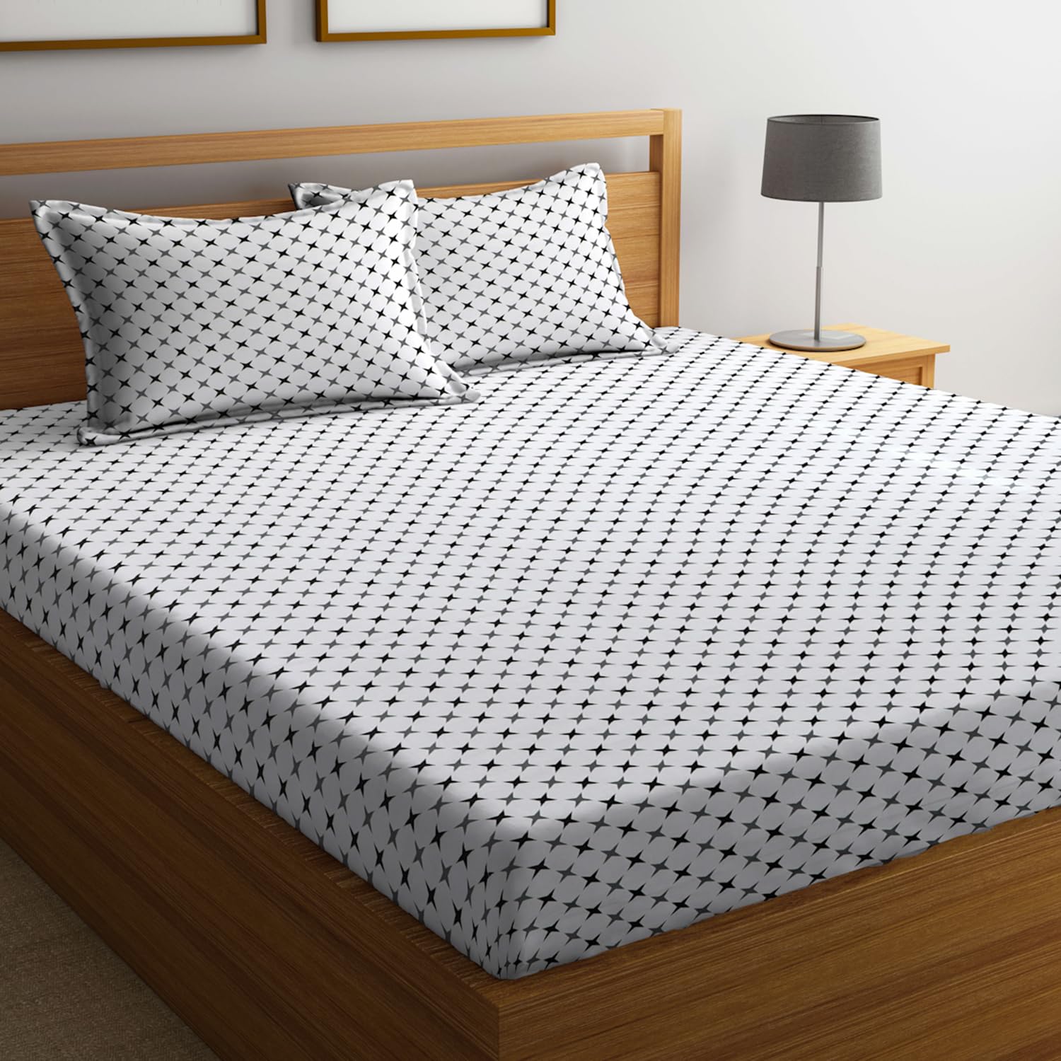 Linenaffairs Ninja Star King Flat Bed Sheet Set - 100% Cotton Bed Sheet With 2 Pillow Covers, Bedsheet/Bedsheets/Bed Sheet