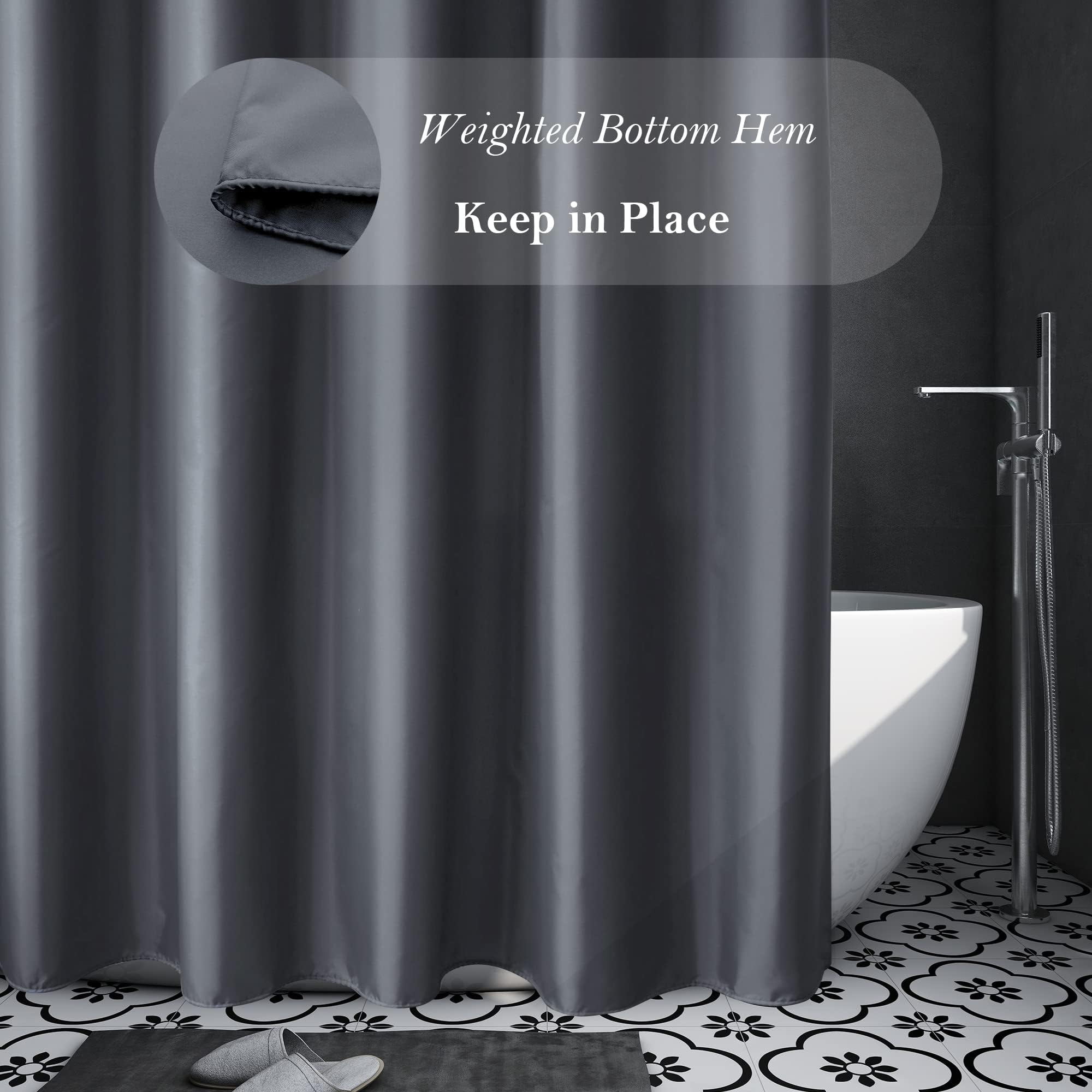 Aoohome Fabric Shower Curtain 54 Width X 72 Height Inch, Solid Color Bath Curtain With Hooks For Hotel, Water Repellent, Dark Gr