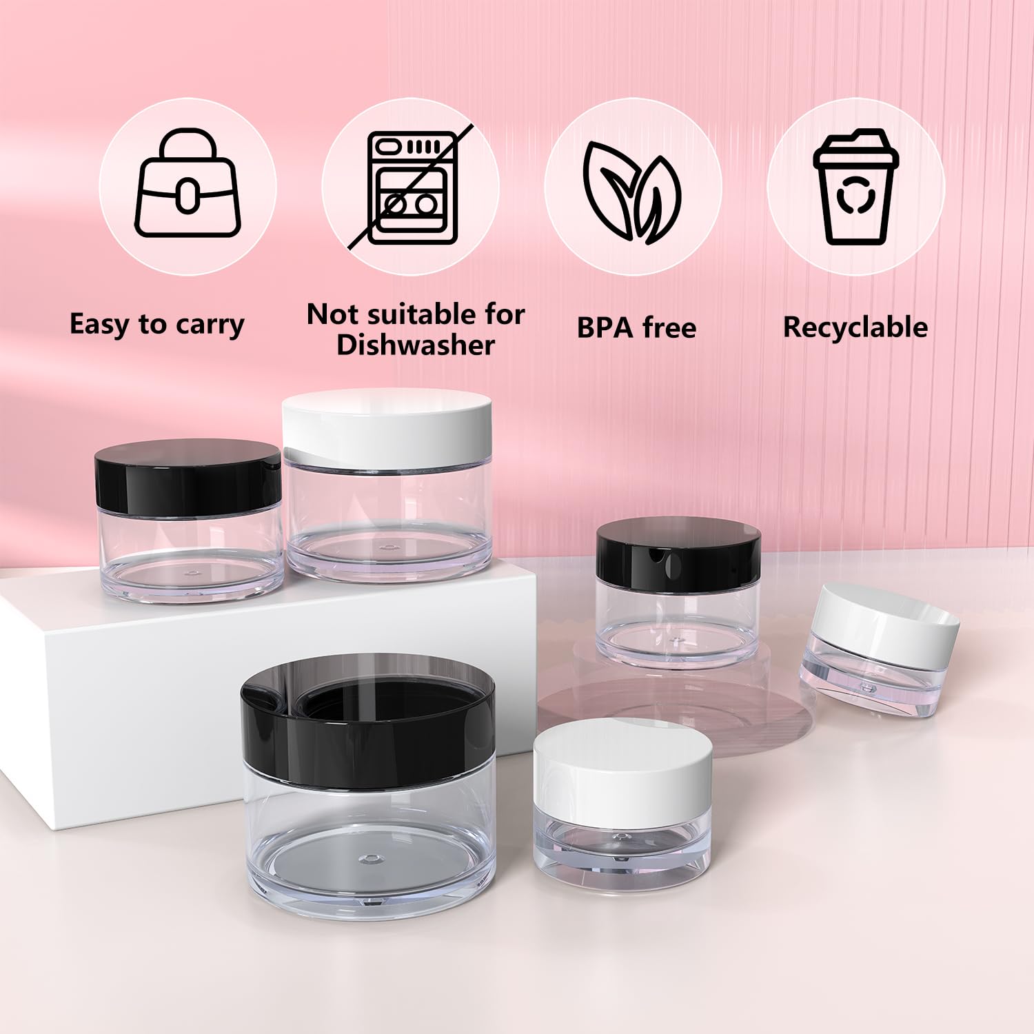 Veaide Travel Size Containers For Toiletries, 3 Size 0.17/0.5/1 Oz Small Cosmetic Jars For Makeup Face Creams Moisturizer Lotion