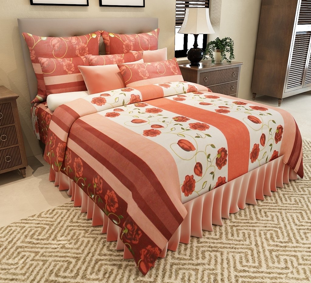 Home Candy Floral Cotton Double Bedsheet With 2 Pillow Covers (Red)