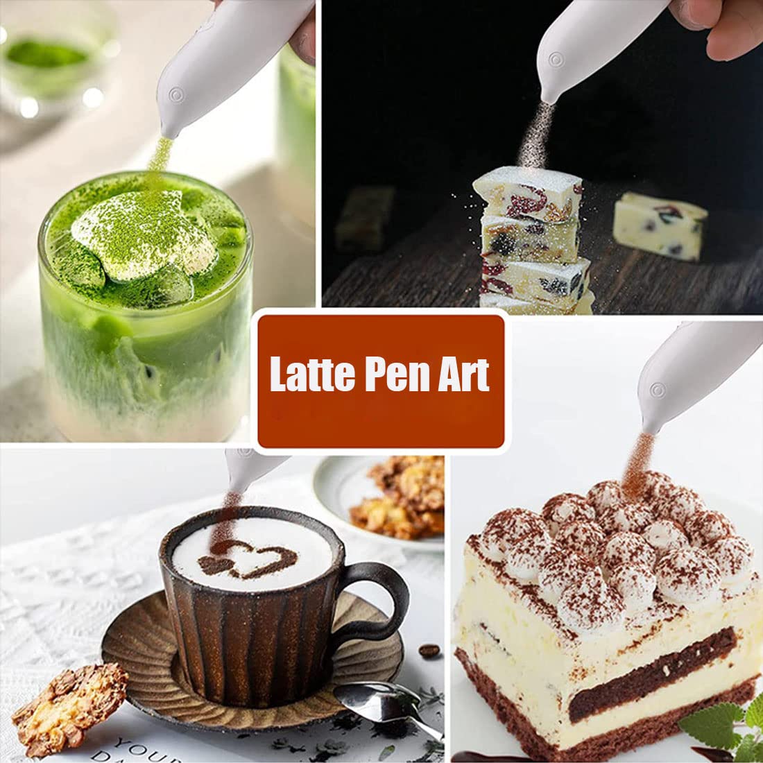 Tutuya Latte Art Pen, White Spice Pen Electric Coffee Pen For Latte & Food Diy, Works With Cinnamon, Salt, White Sugar, Fine Cof