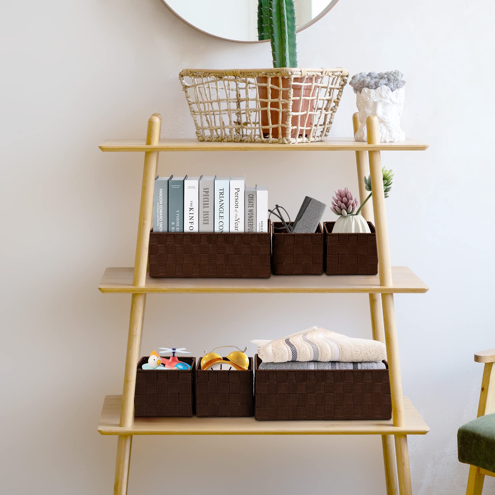 Posprica Woven Storage Baskets for Organizing 6 Pack, Large&Small Storage Cube Bins Set for Bathroom, Storage Boxes Container fo
