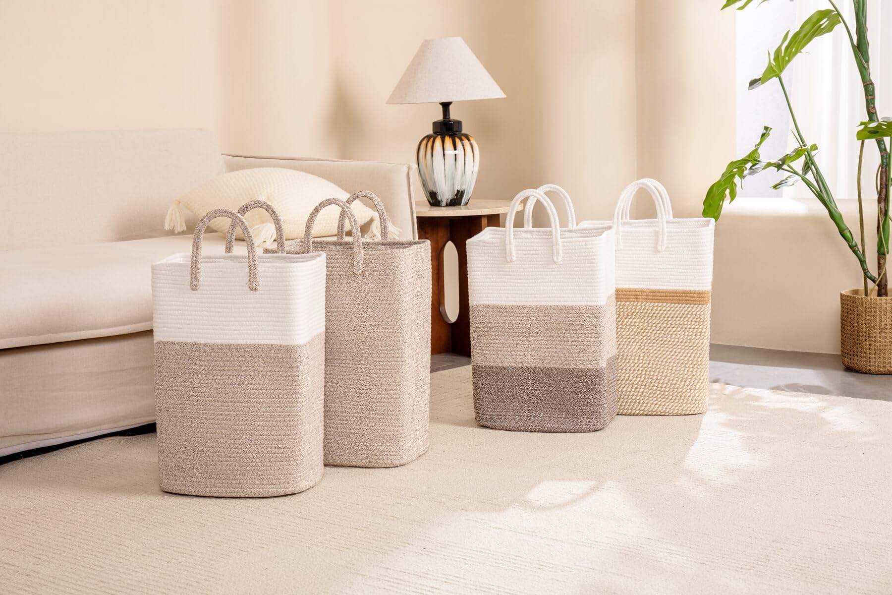 Tall Laundry Basket With Handles,Woven Cotton Rope Big Laundry Hamper Sorters,Versatile Storage For Dirty Clothes,Baby Toys,And