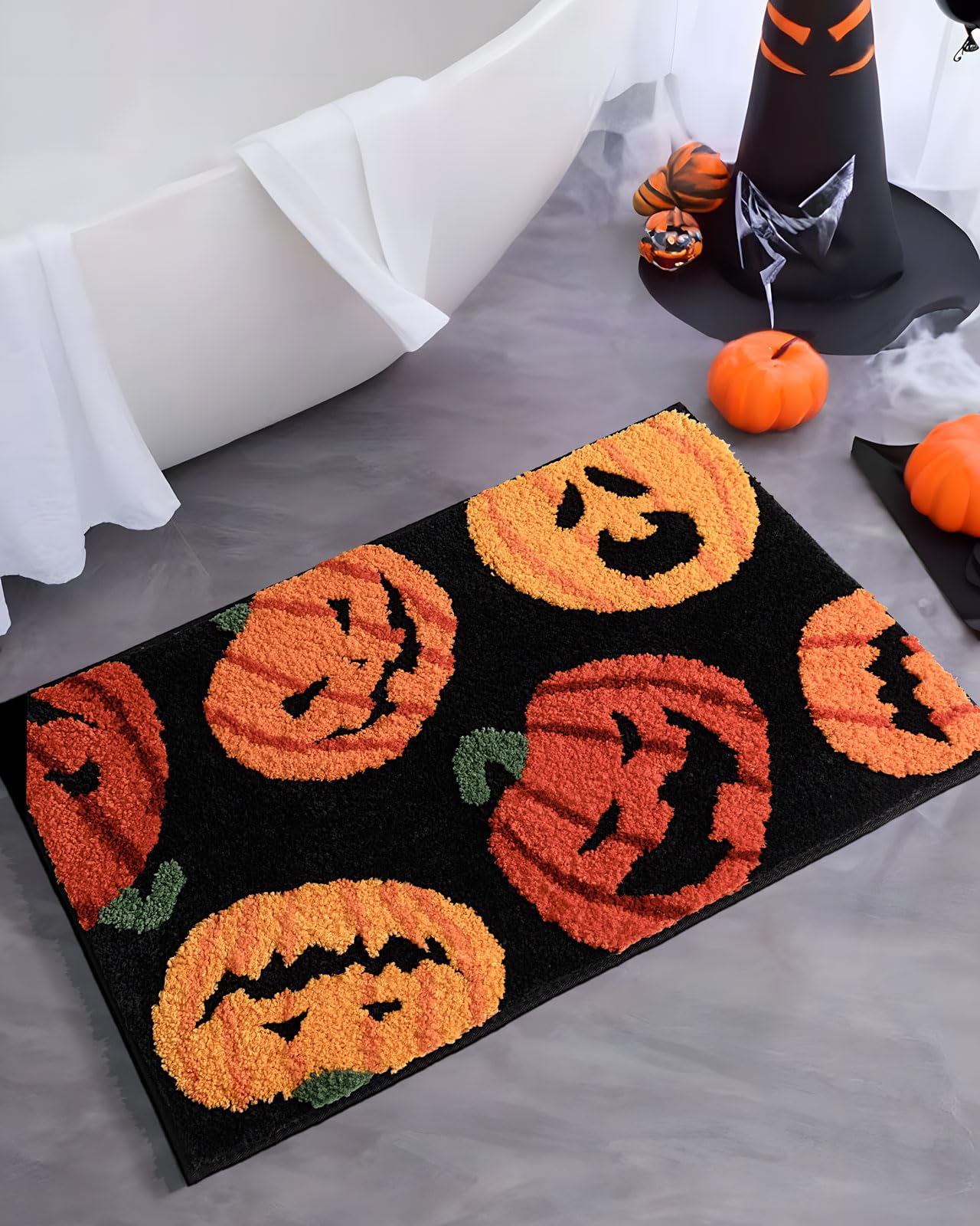 Dexde Fall Halloween Bathroom Rugs Fun Pumpkins Bath Mat For Autumn Harvest Thanksgiving Home Decor, Soft Non-Slip Carpet For Ha