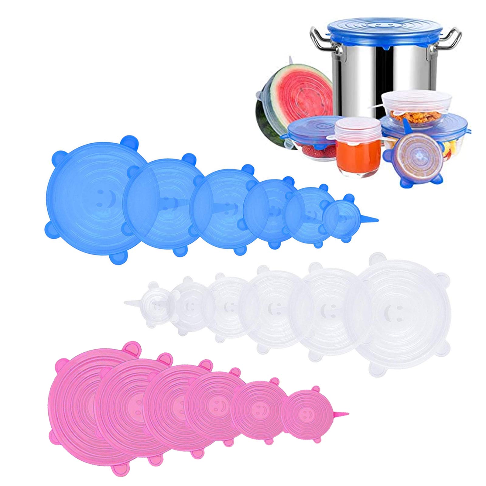 Firsting Silicone Stretch Lids, 18 Pack Reusable Silicone Lids, Silicone Bowl Covers, 6 Sizes Apply To Food Container, For Freez