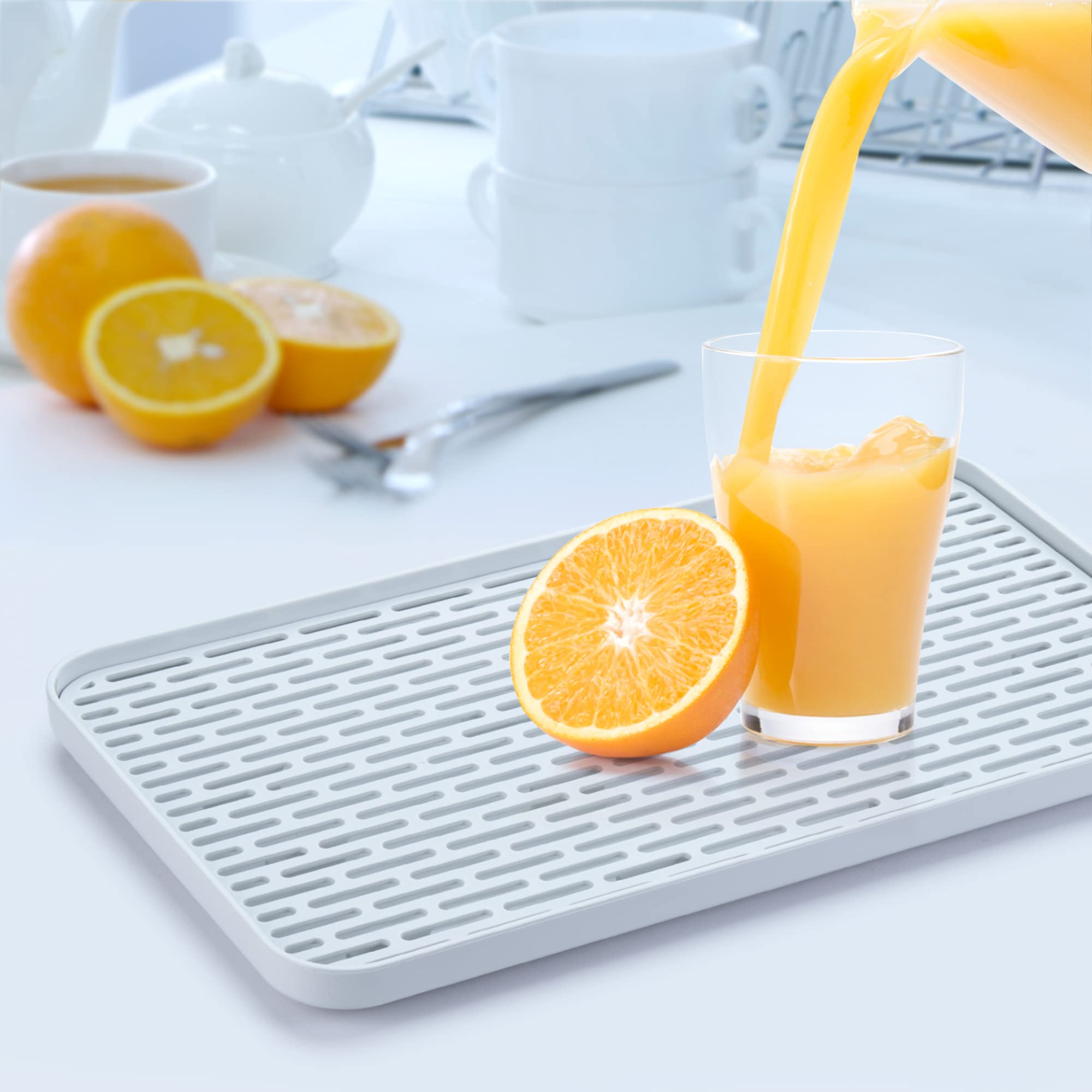 Lonian 2-Tier Drain Tray, Dish Drainer Drying Rack, Plastic Tea Tray For Cup Bowl Fruit