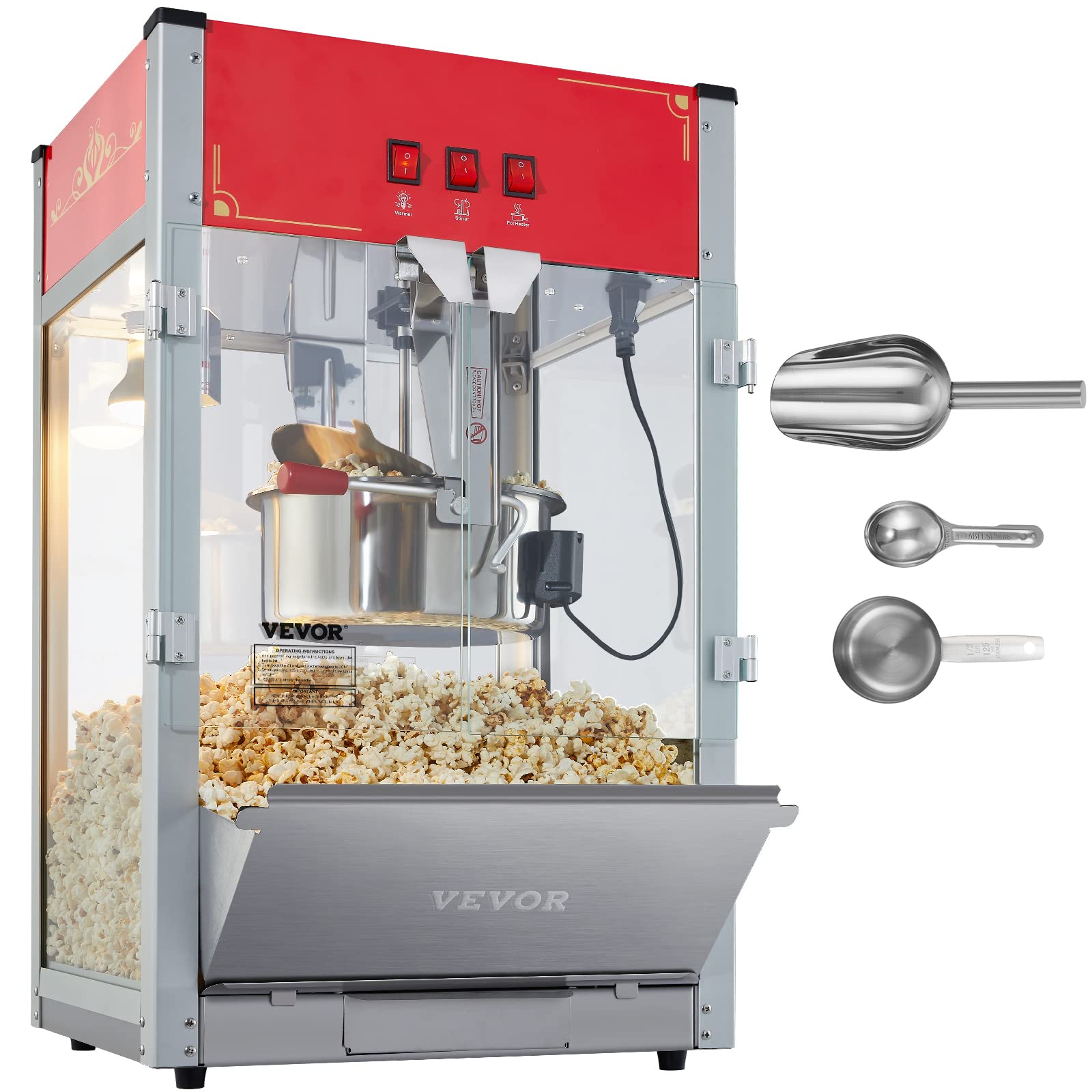Vevor Commercial Popcorn Machine, 12 Oz Kettle, 1440 W Countertop Popcorn Maker For 80 Cups Per Batch, Theater Style Popper With