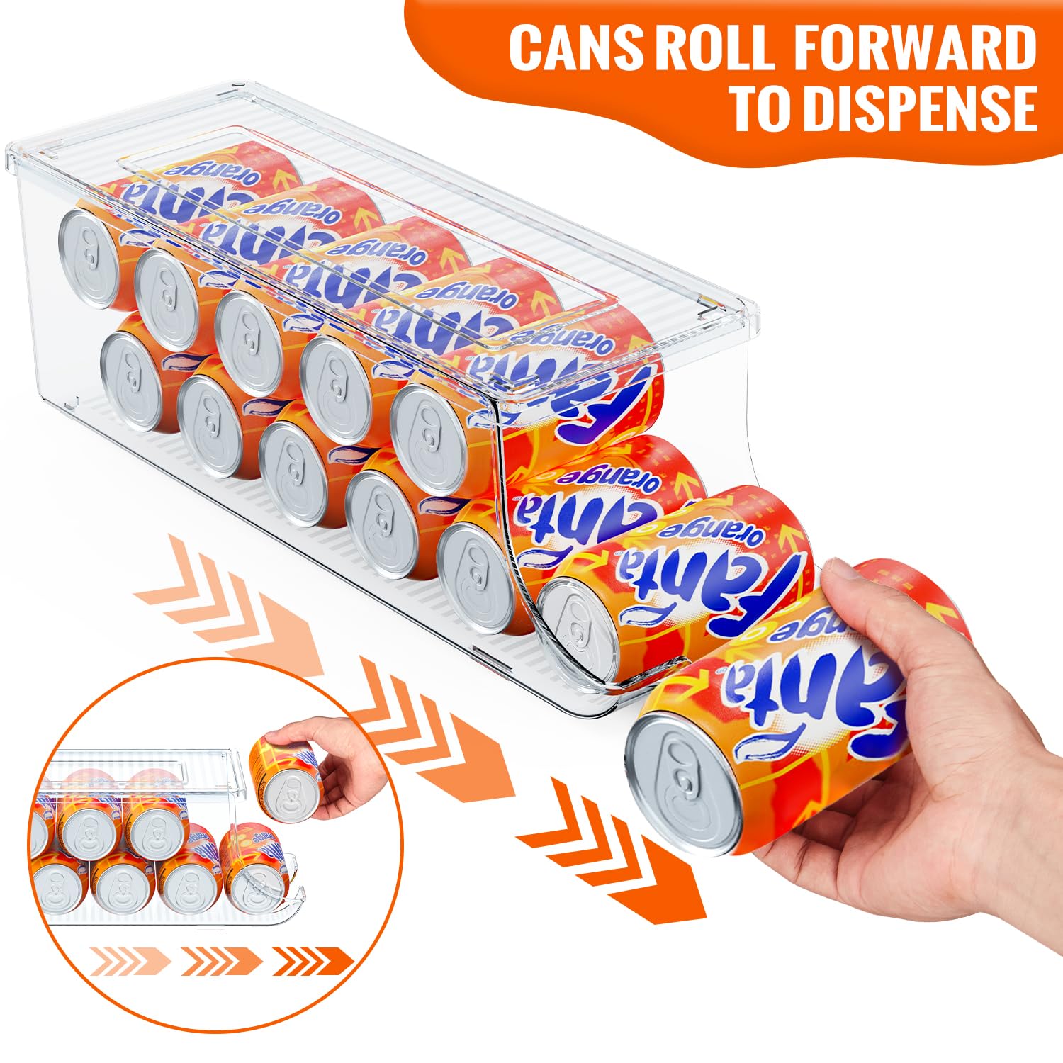 Scavata 2 Pack Soda Can Organizer For Refrigerator, Stackable Canned Food Pop Cans Container Can Holder Dispenser With Lid For F