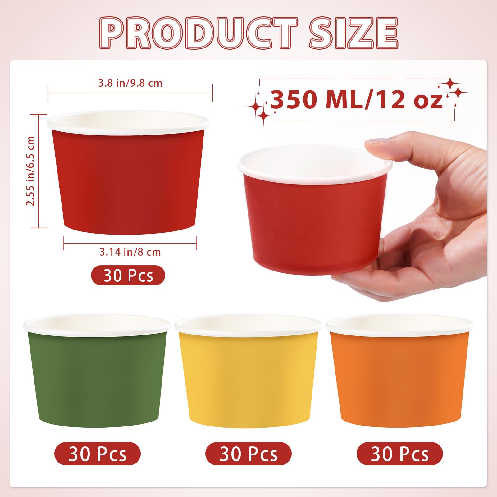 Grencian 120Pcs Fall Paper Bowls 12 oz Disposable Thanksgiving Ice Cream Bowls Fall Cups Soup Bowls Red Orange Yellow Green Snac
