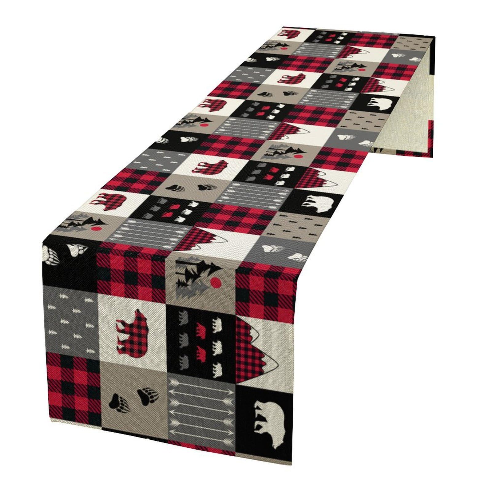 FengMingRui Vintage Rustic Table Rustic Cabin Red Brown Bear Retro Wildlife Farmhouse Theme for Kitchen Dining Room Holiday Part