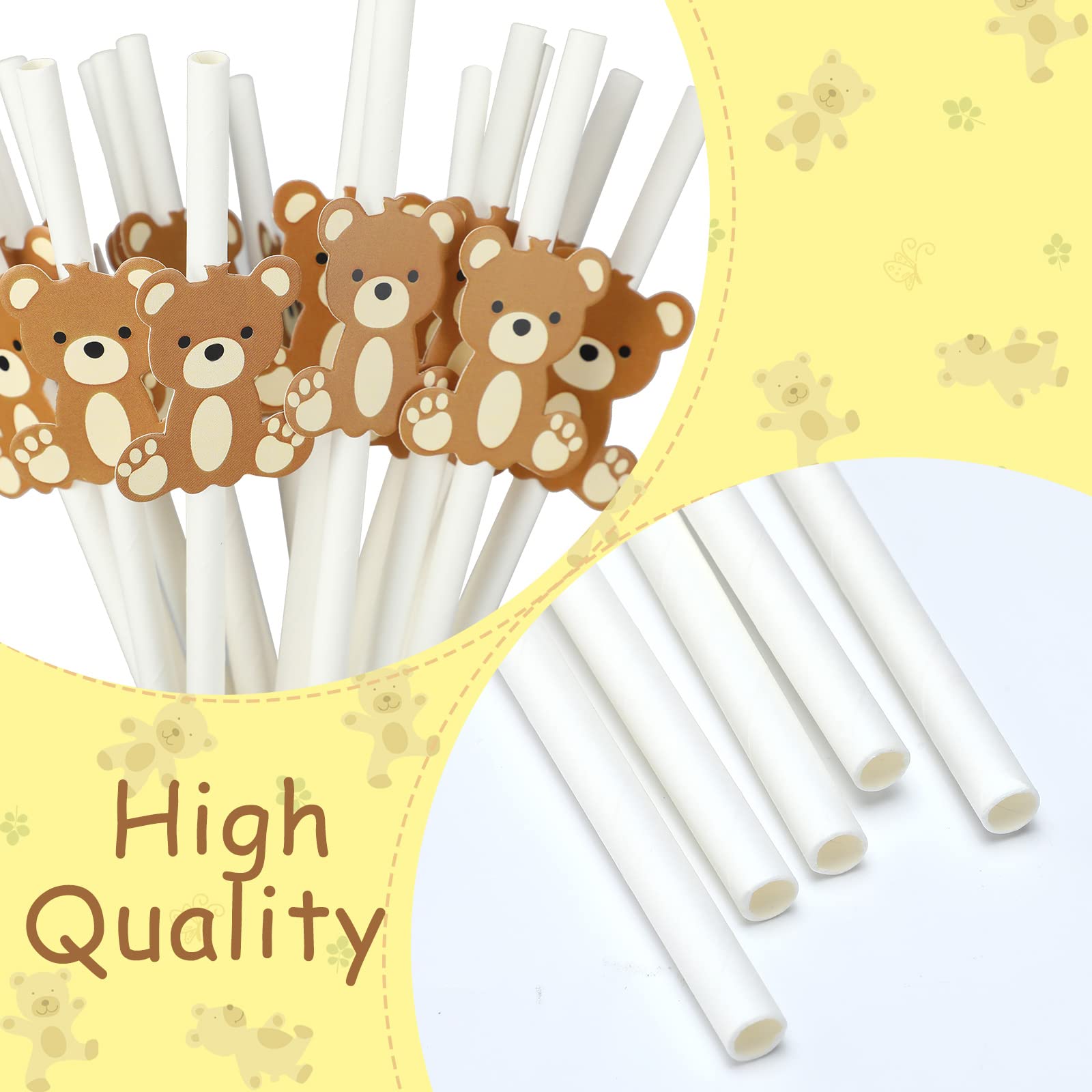 Skyley 100 Pcs Bear Paper Straws Little Cutie Straws Snowflake Disposable Drinking Paper Straws For Little Cutie Baby Shower Whi