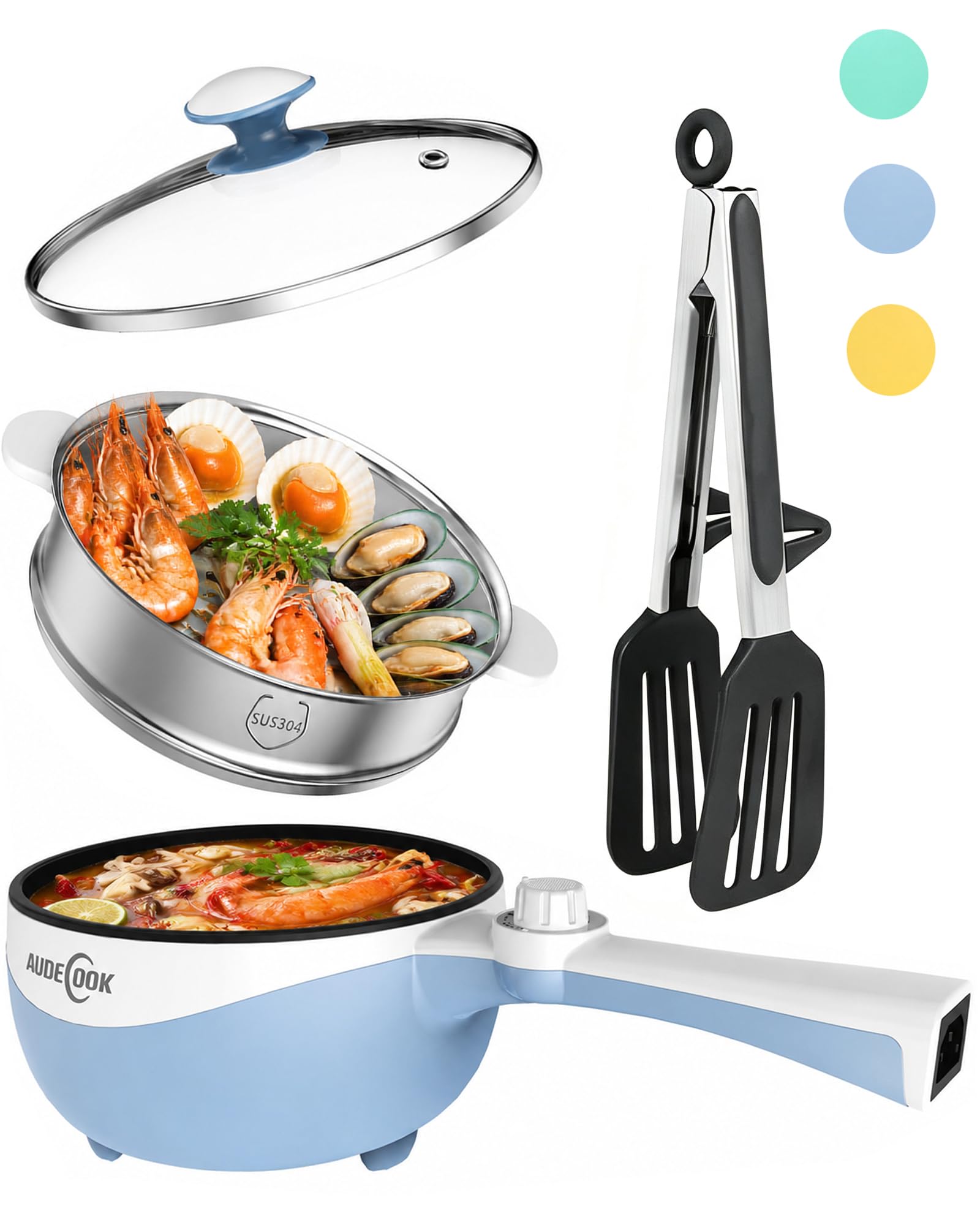 Audecook Electric Hot Pot Mini Electric Skillet Adjustable Power Nonstick