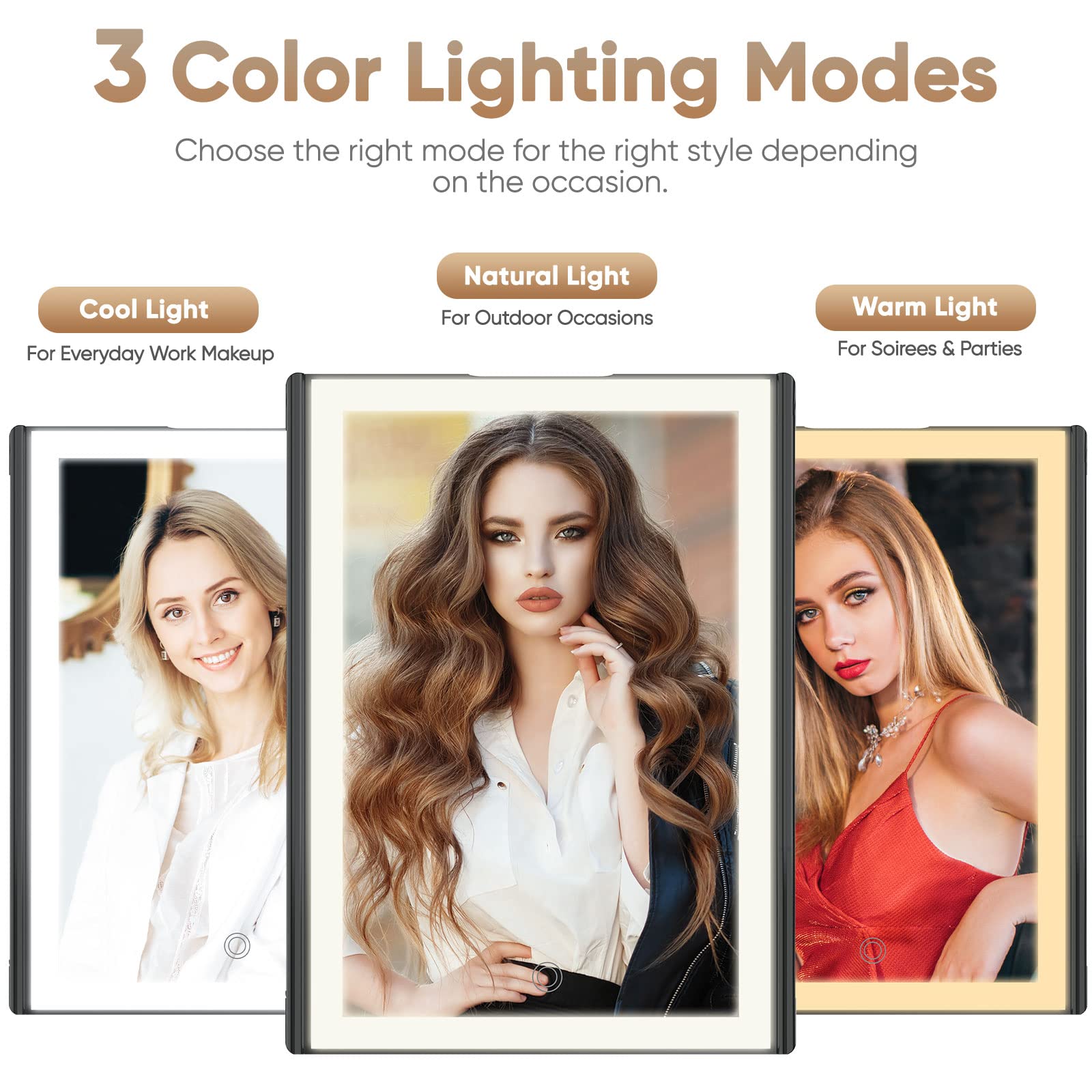 Trifold Makeup Vanity Mirror With Lights - 3 Color Lighting Modes 72 Led, Touch Control Design, 1X/2X/3X Magnification, Portable