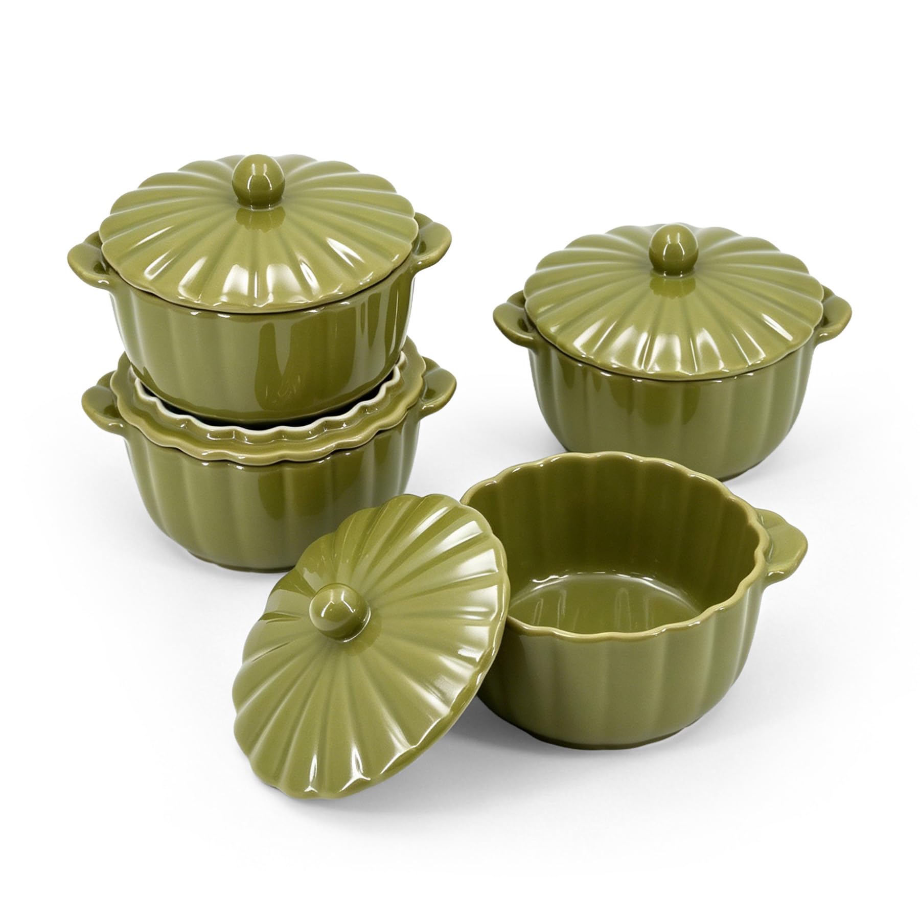 Krokori 4Pack Ceramic Casserole Dishes with Lids (Moss Green)