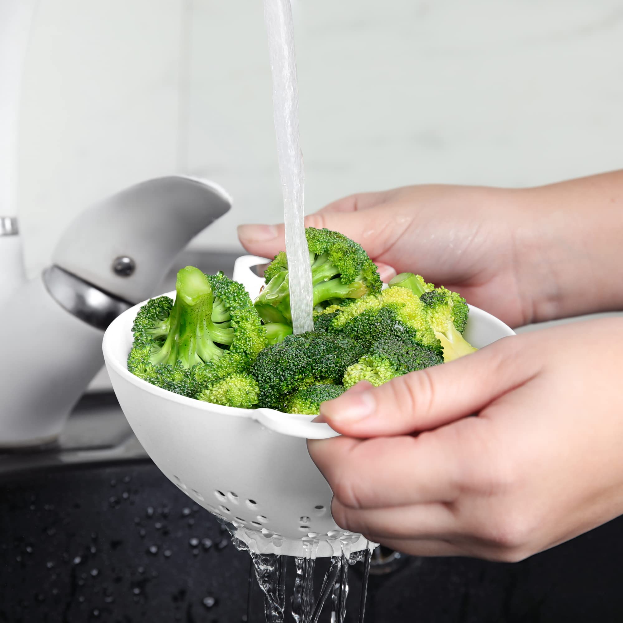 Meadow Lane 6-inch Small Colander, BPA-Free Plastic, Smooth White, Dishwasher Safe, 3-Cup Capacity, Double Handles