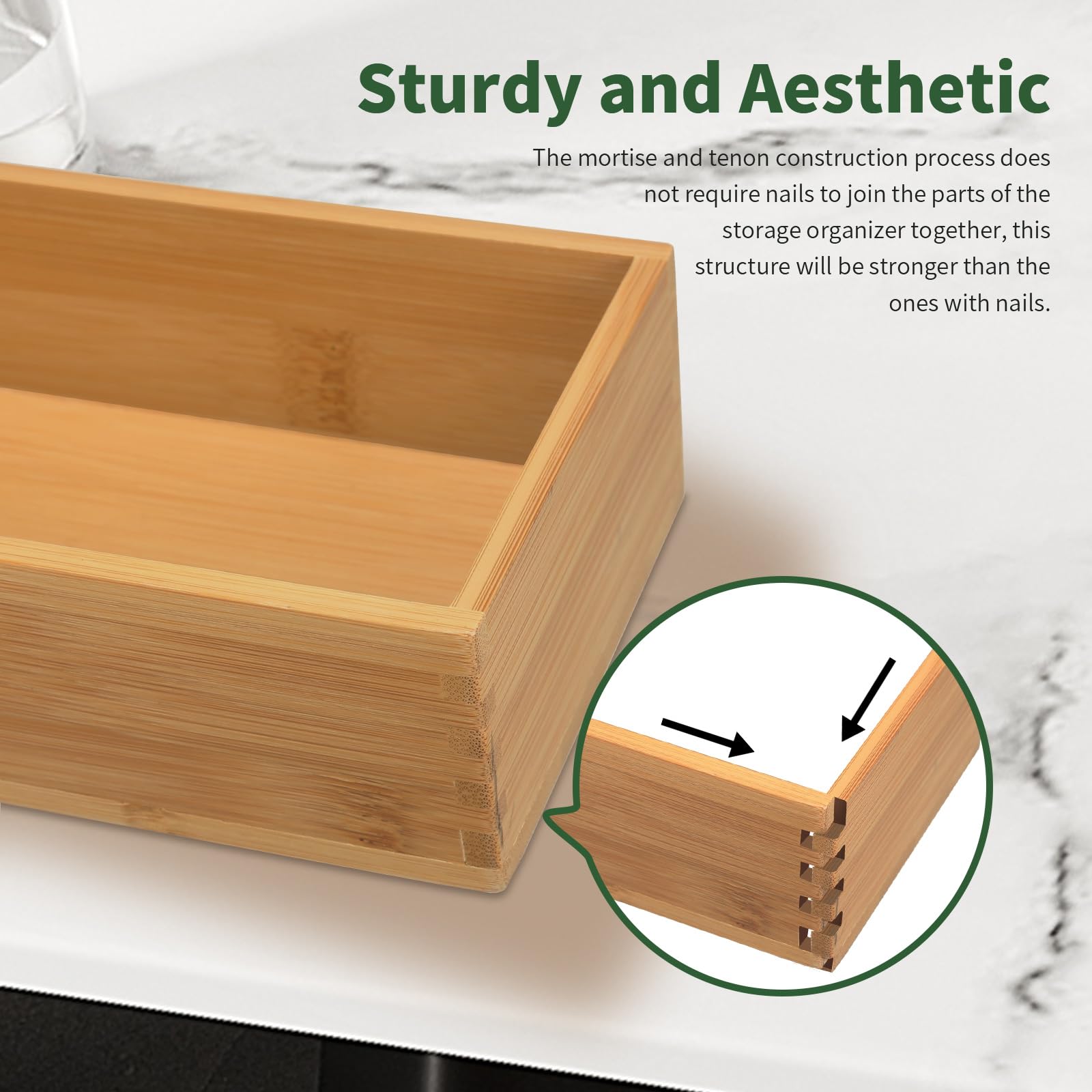 Syaoyi Bamboo Drawer Organizer - Kitchen Drawer Utensil Organizer Office Supplies Desk Organizer Makeup Silverware Tray Flatware