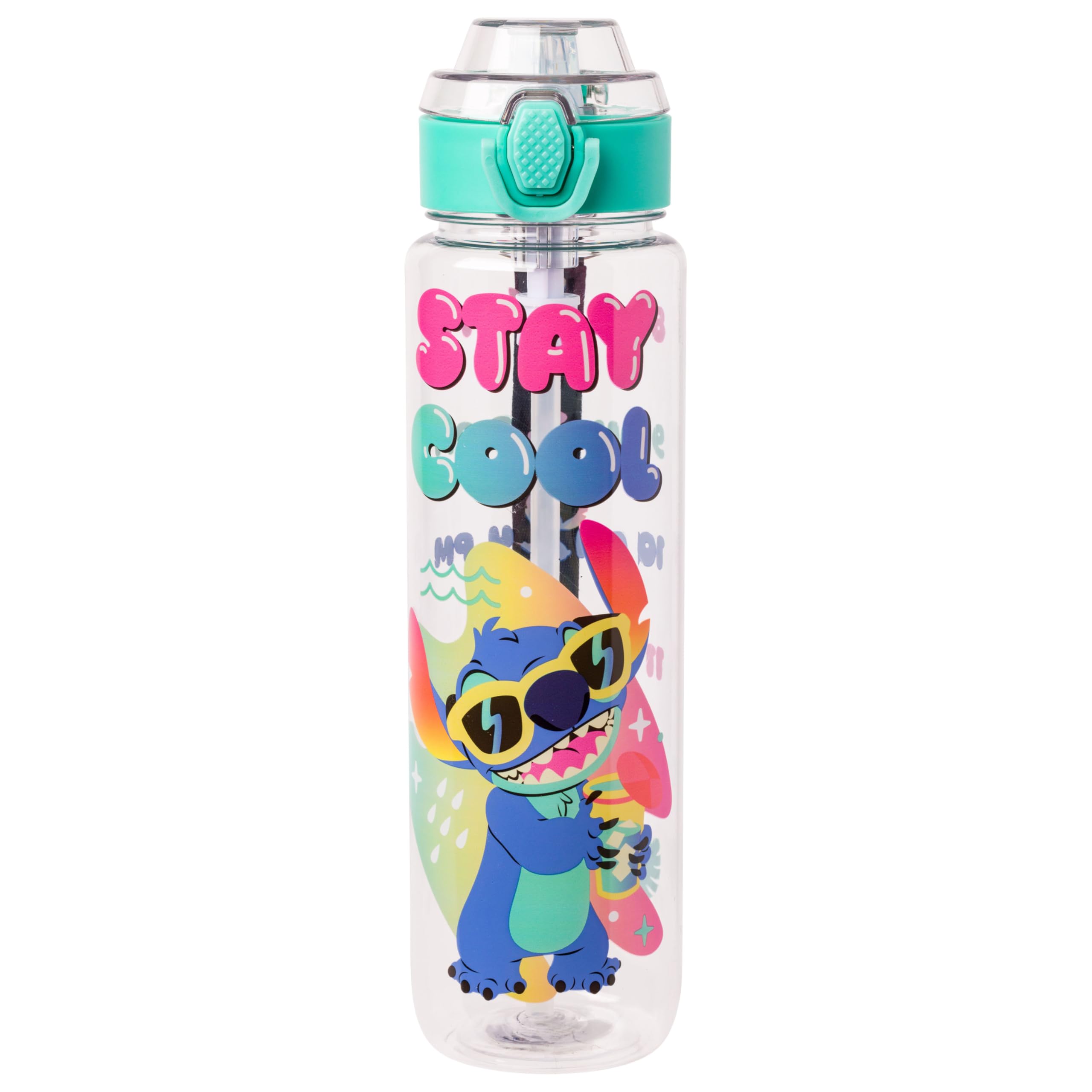 Silver Buffalo Disney Lilo And Stitch Stay Cool Hydration Tracker Schedule Plastic Water Bottle With Locking Lid, Strap, And Str
