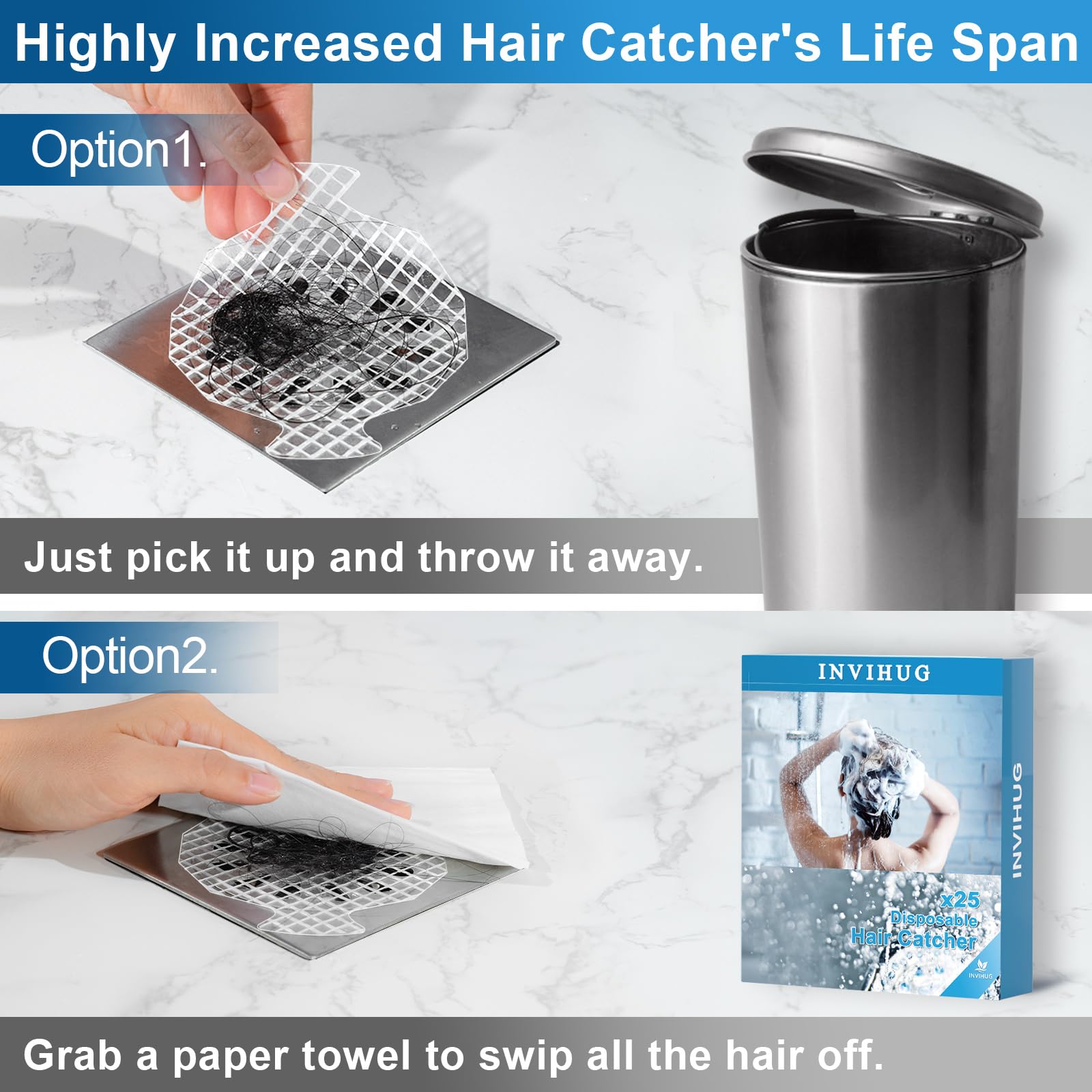 Invihug 25 Pack, Disposable Shower Drain Hair Catcher Mesh Stickers, Drain Hair Catchers For Shower