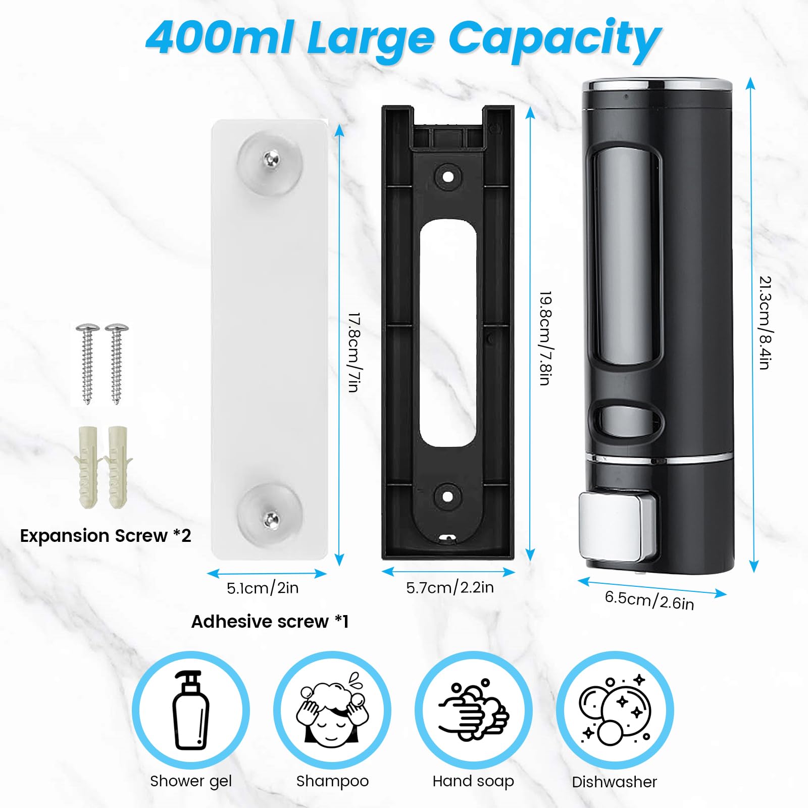 Wall Mounted Hand Soap Dispenser, 400Ml Bathroom Shower Dispenser Gel Container Shower Pump Dispenser And Organizer For Bathroom