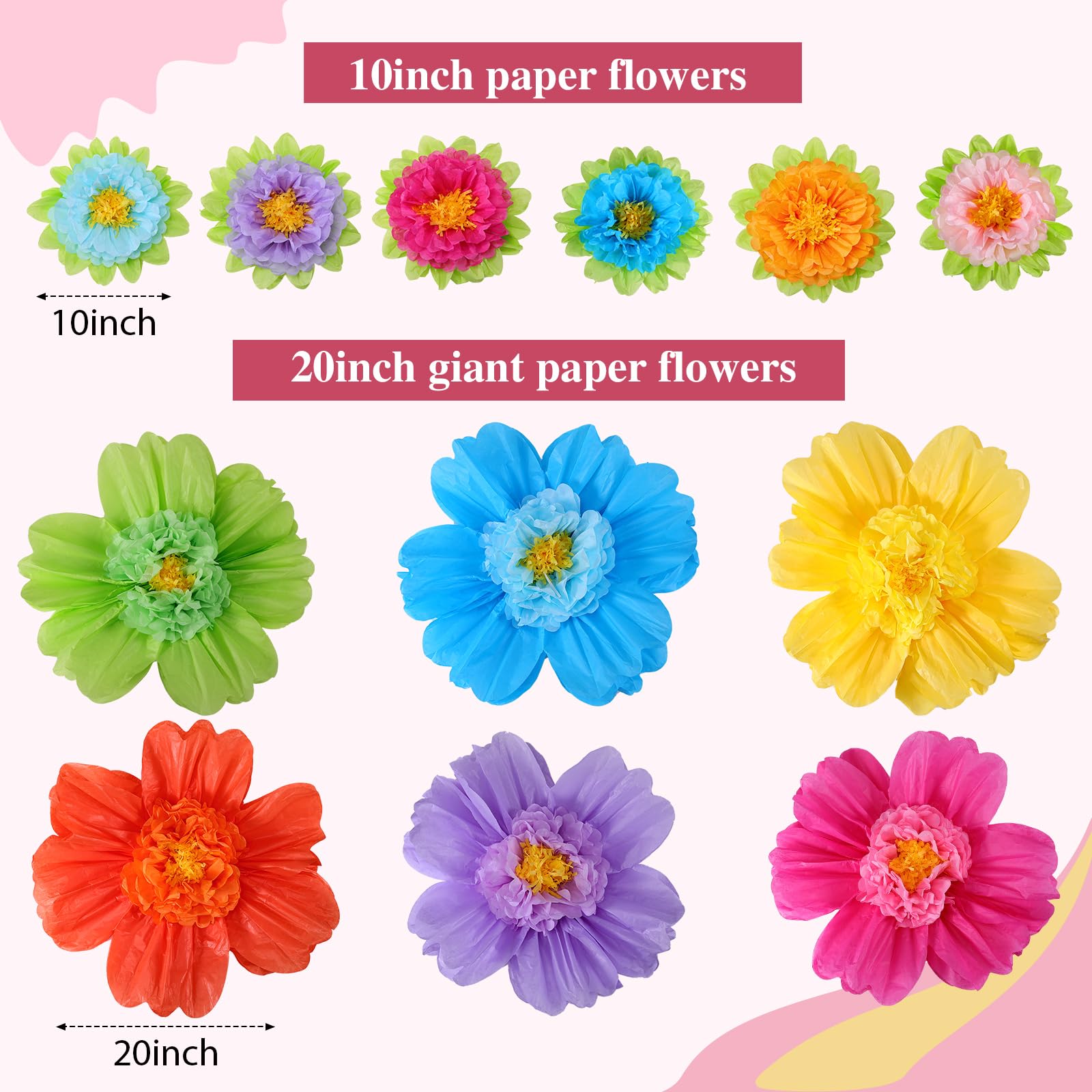 TaoBary 36 Pcs Large Colorful Tissue Paper Flowers 20 Giant Fiesta Paper Pom Poms Classroom Wall Decor Birthday Wedding Engageme