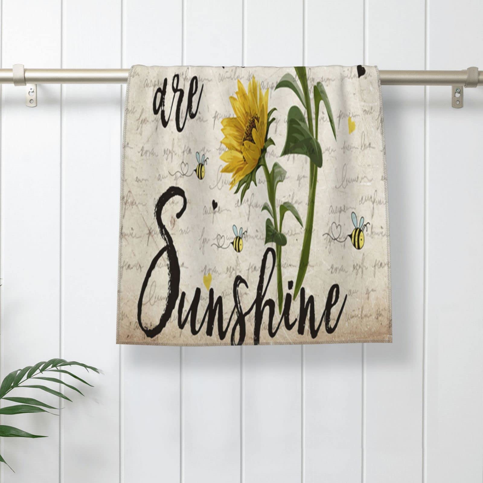 Covasa Sunflower Hand Towels For Bathroom Set Of 2 You Are My Sunshine Yellow Flower Bees Microfiber Soft Small Bath Towel Highl