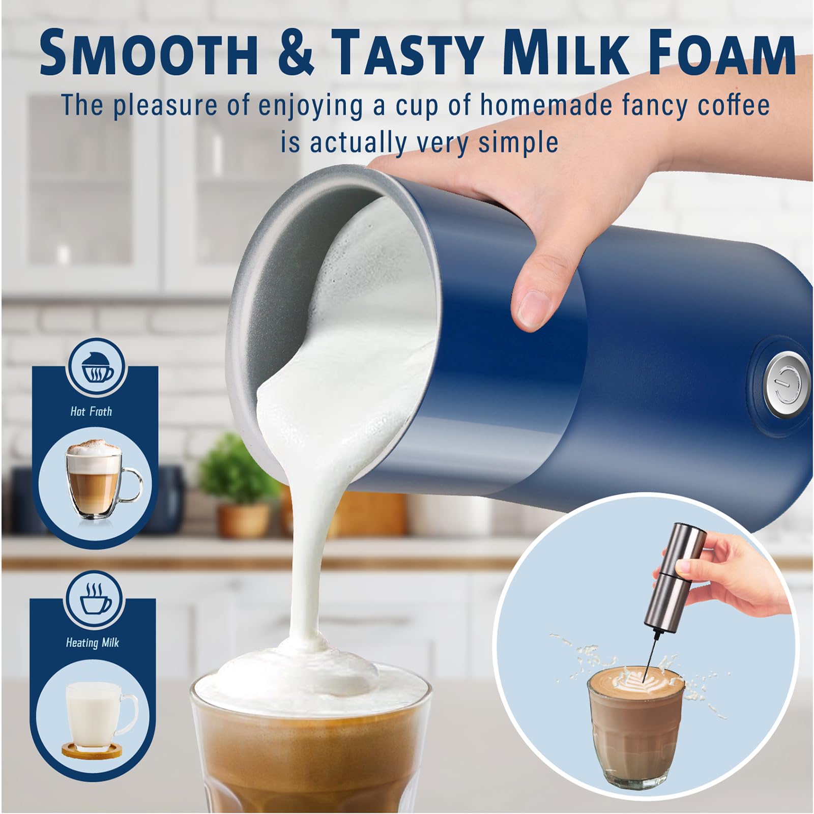 Huogary Milk Forther Simple Milk Frother And Steamer 2-In-1 Milk Steamer With Hot Milk Foam And Hot Milk For Latte, Macchiato, C